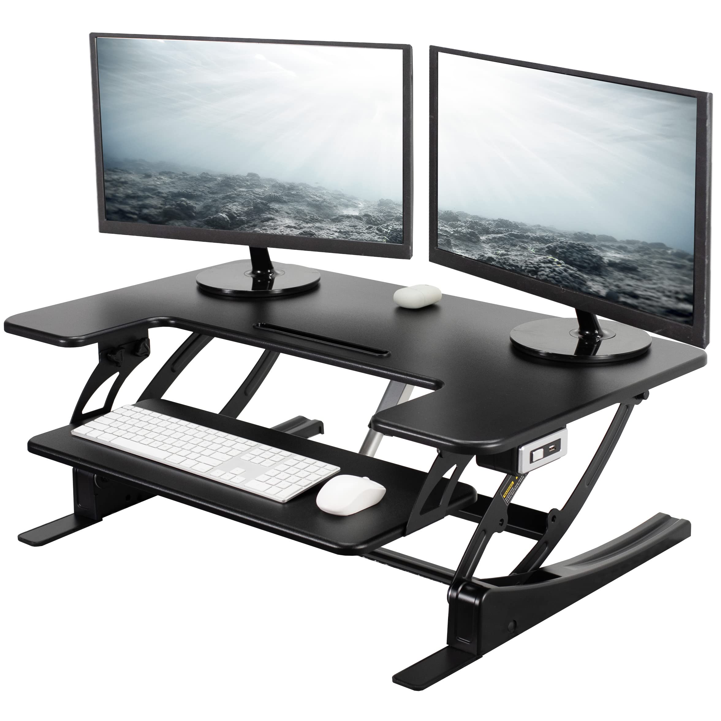 VIVO 36 Inch Electric Height Adjustable Standing Desk Converter | VE Series Sit Stand Workstation with Dual Monitor Riser & USB Port | Black DESK-V000VE | Perfect for Home Office, Gaming & Workspace Ergonomics