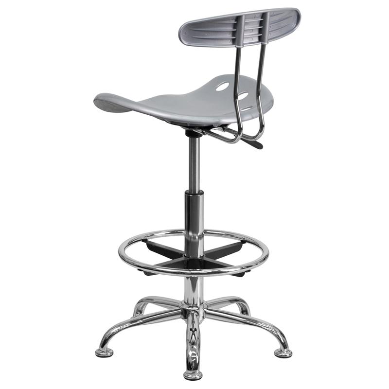 FLASH Bradley Vibrant Violet and Chrome Drafting Stool with Tractor Seat - Adjustable Height Bar Stool for Home Office, Art Studio & Industrial Workspaces