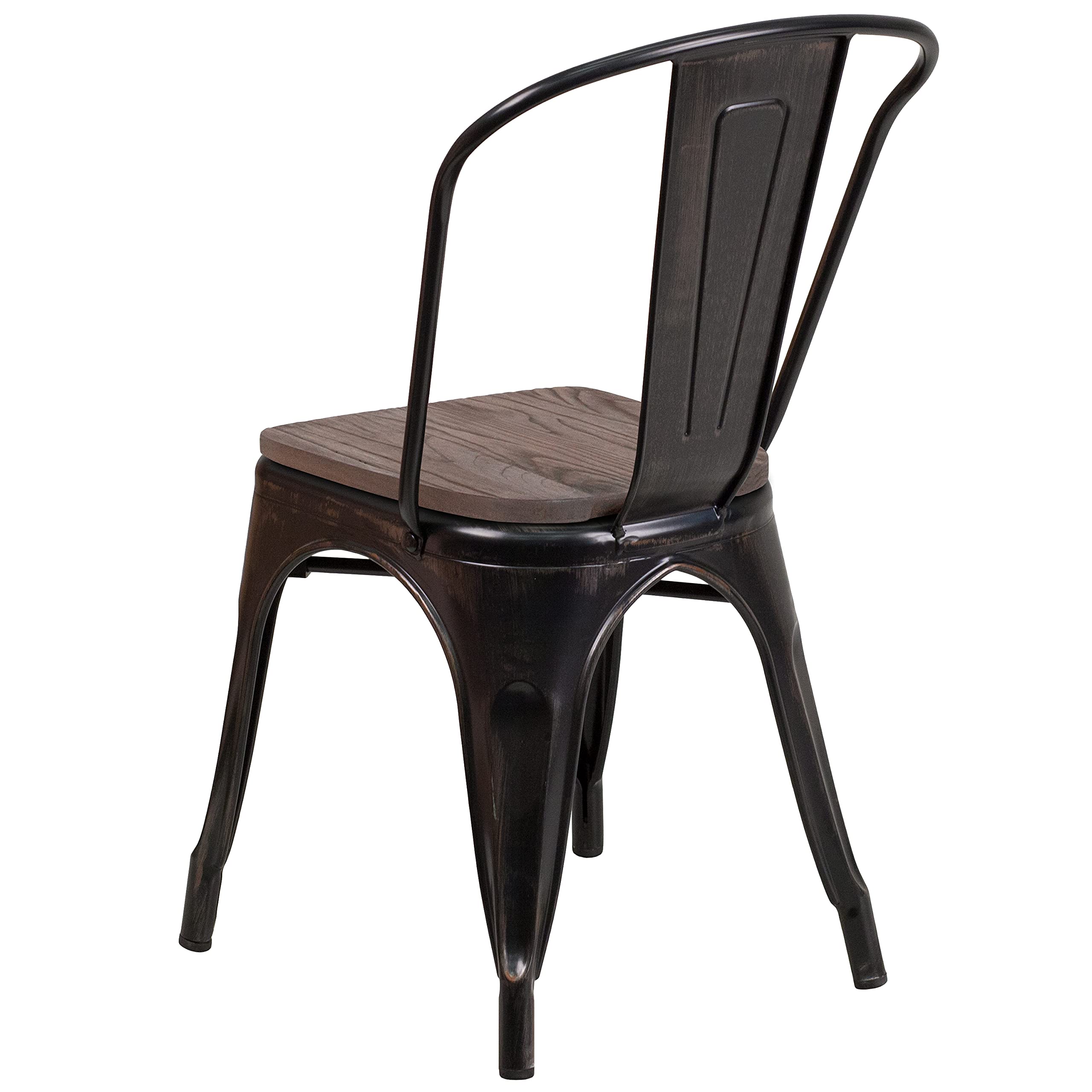 4 Pack Black & Antique Gold Metal Stackable Dining Chairs with Wood Seat - Sturdy Restaurant Chairs for Home, Cafe, Bistro & Outdoor Use