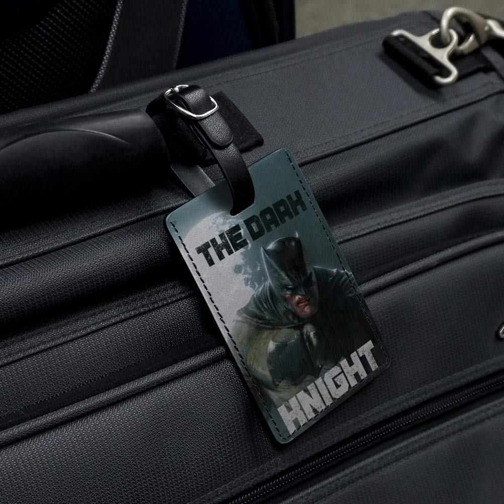 Batman The Dark Knight Rectangle Leather Luggage Tag - Durable Suitcase ID Tag for Travel Bags, Carry-On & Backpacks - Perfect for Business Trips, Vacations & Gift Giving