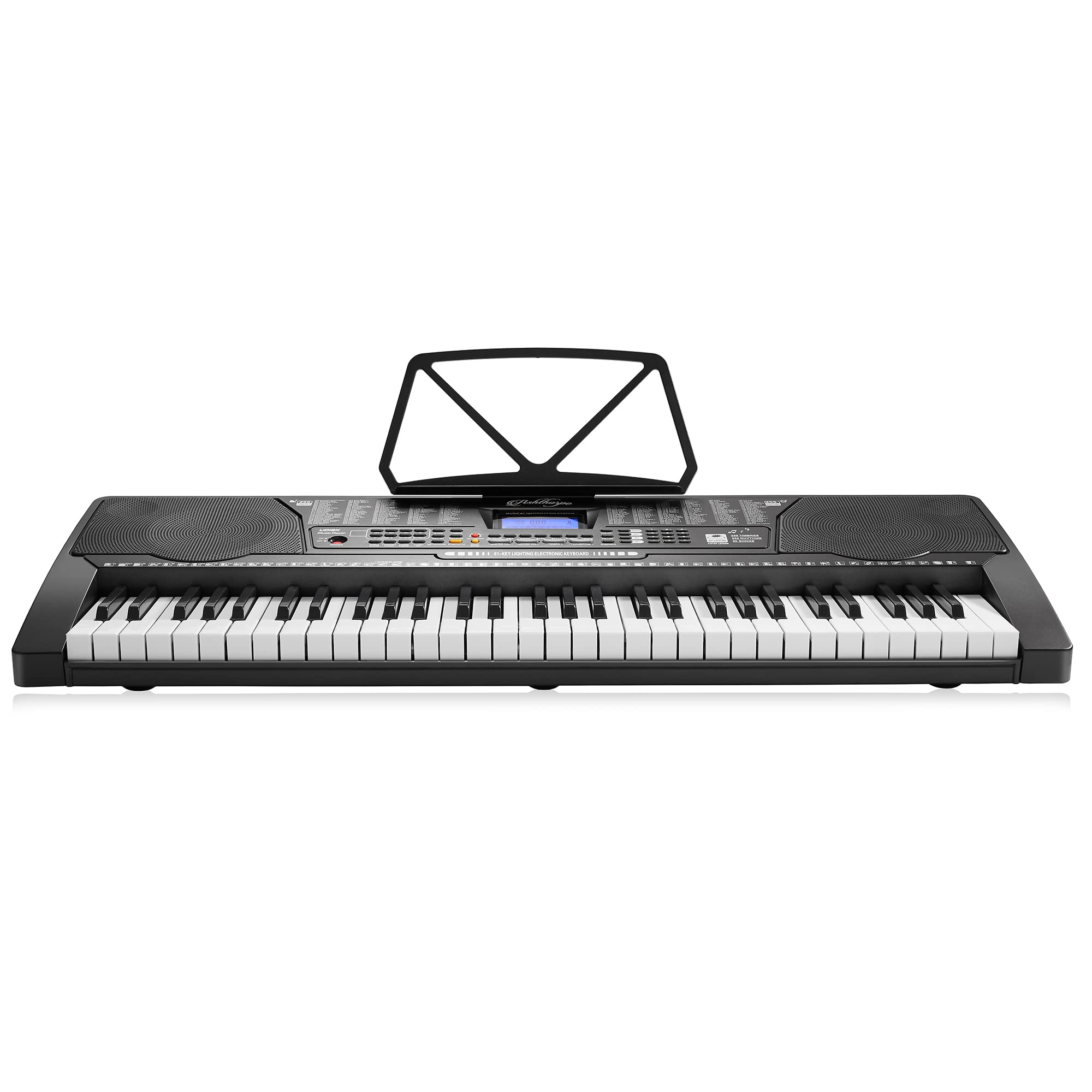 Ashthorpe 61-Key Digital Piano with Light-Up Keys - Full Beginner Keyboard Kit with Stand, Stool, Headphones & Microphone - Perfect for Home Learning, Music Practice & Gift Giving