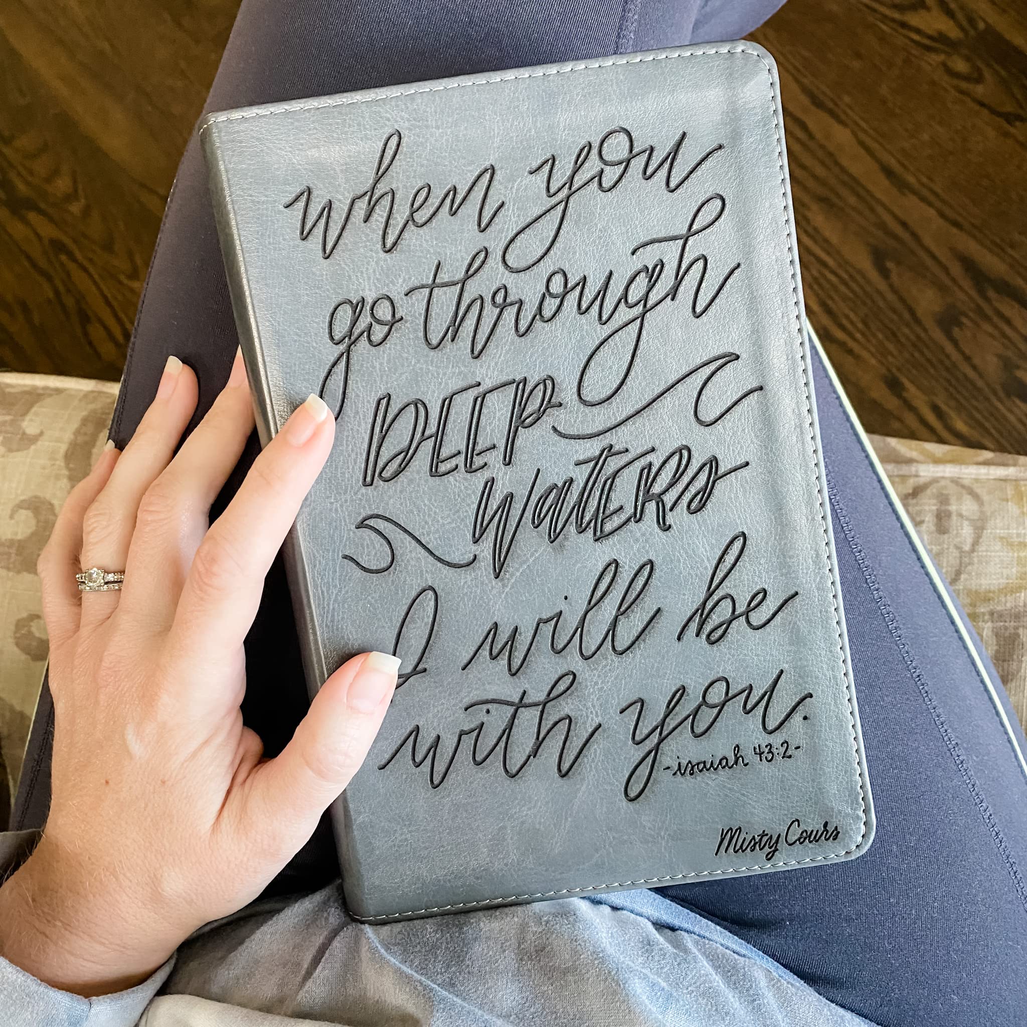 Hand Lettered & Laser Engraved ESV Student Study Bible - Gray TruTone Leather Cover with Custom Name Engraving | Personalized Christian Gift for Graduation, Baptism & Daily Devotion