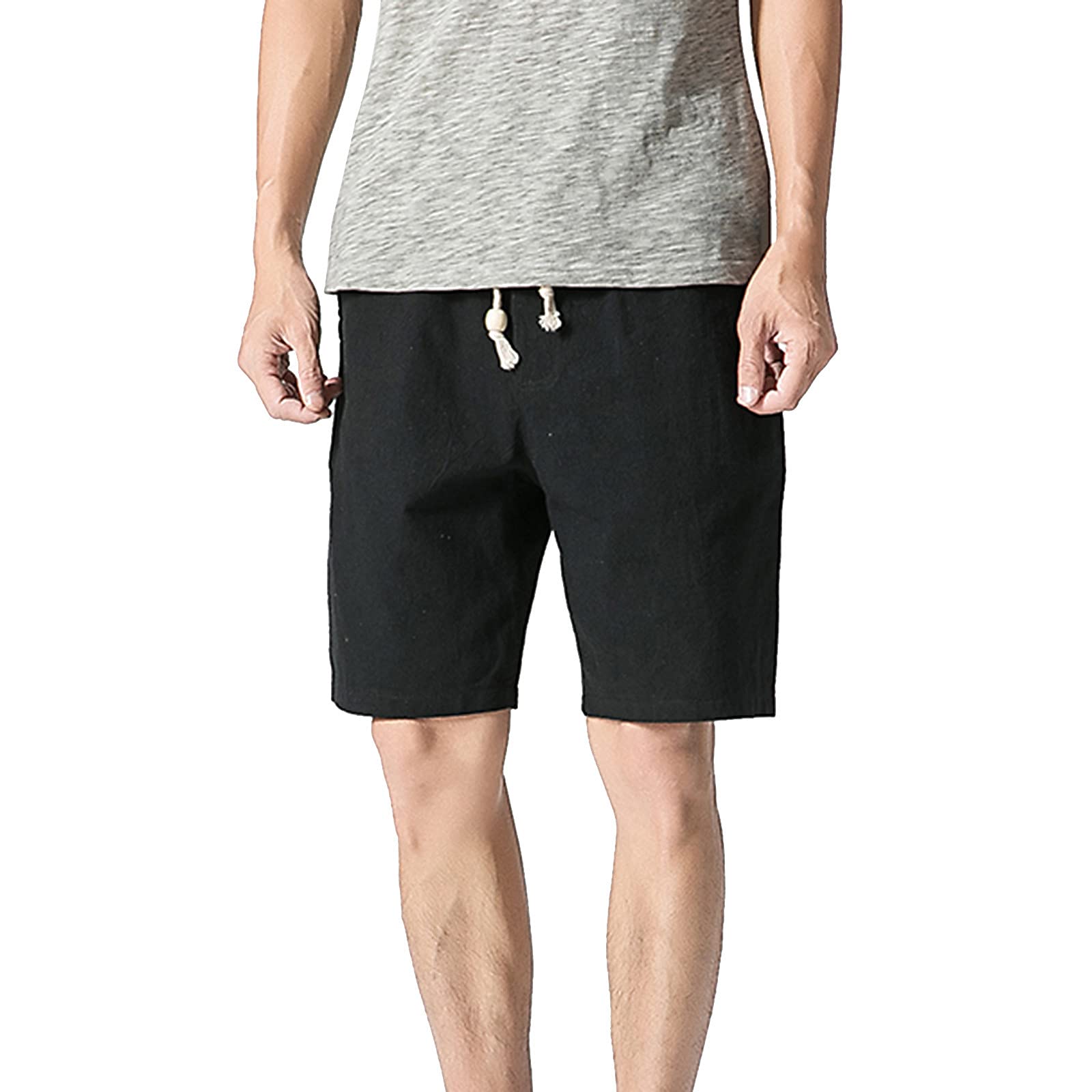 KBNDIEU Men's Cotton Hemp Denim Shorts - Straight Fit Knee-Length Casual Loose Beach Shorts for Summer | Perfect for Walking, Travel & Outdoor Activities