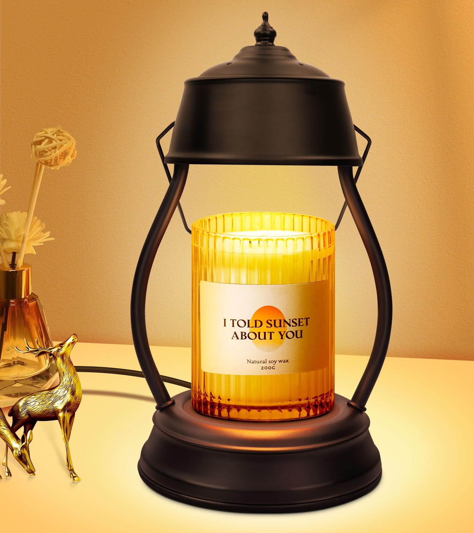Dimmable Candle Warmer Lamp with Timer - Black Lantern Style for Home Decor | Perfect Mothers Day, Birthday & Housewarming Gift for Women | Creates Cozy Ambience in Bedroom, Living Room & New Homes