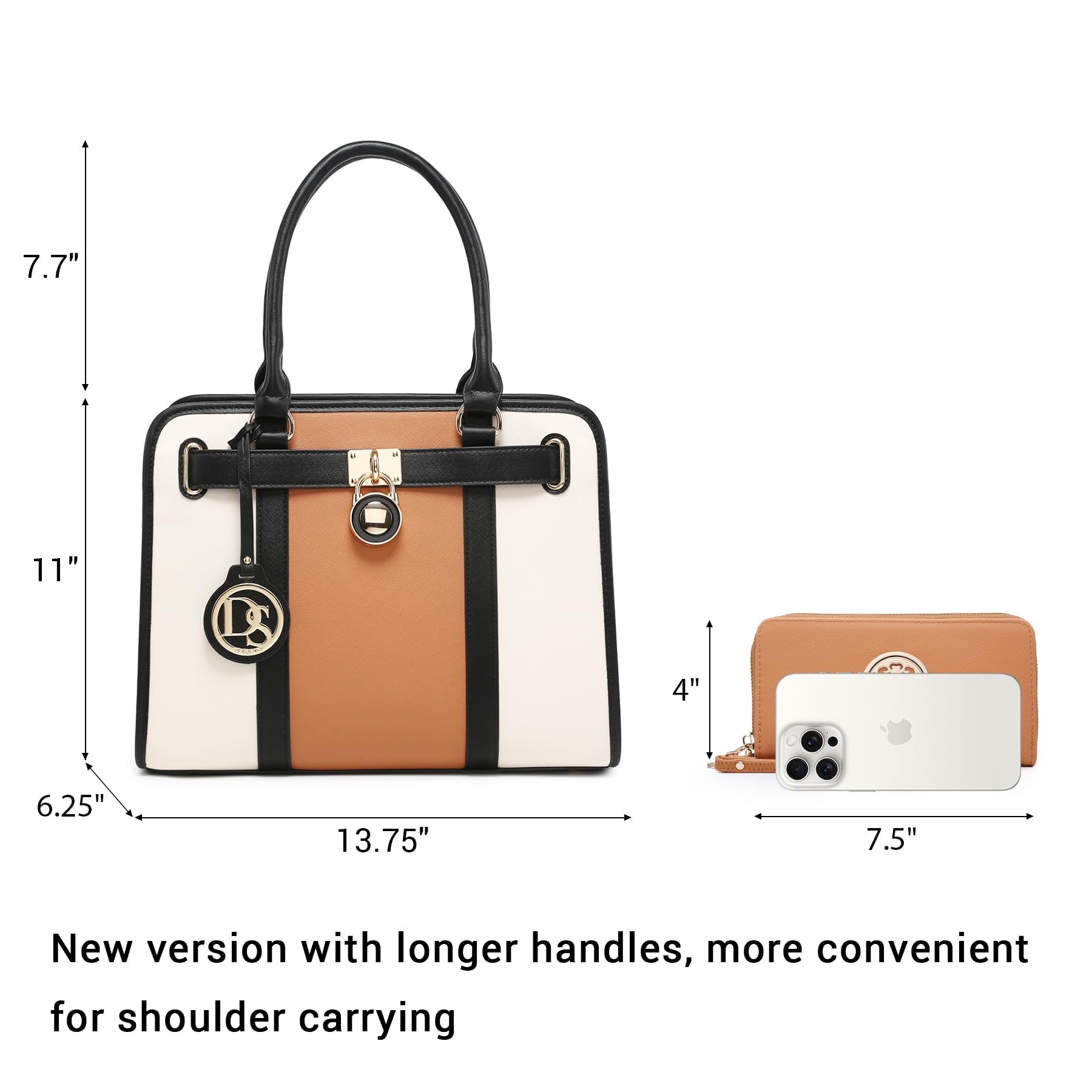 Dasein Vegan Leather Two Tone Satchel Handbag for Women - Large Shoulder Tote Bag with Matching Wallet - Perfect for Work, Travel & Everyday Use