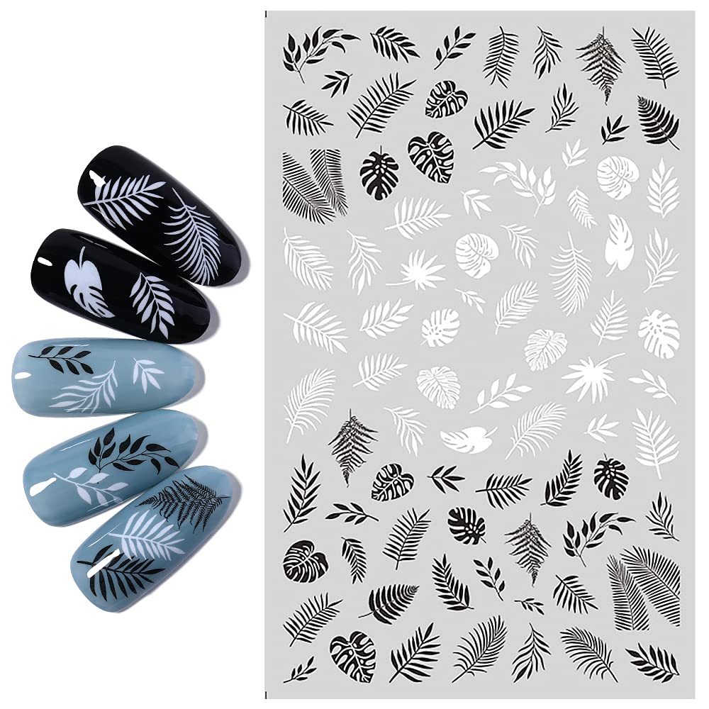 3D Self-Adhesive Nail Stickers - Black & White Floral Vine Leaf Nail Art Decals for Girls, DIY Nail Design Decorations | Perfect for Nail Salons, Home Manicures & Party Nail Art