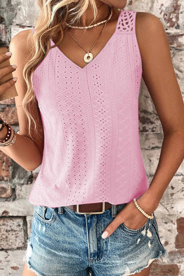 Stylish Solid Color Casual V-Neck Hollow Back Vest Top for Women - Perfect for Summer Outfits, Layering, and Daily Wear