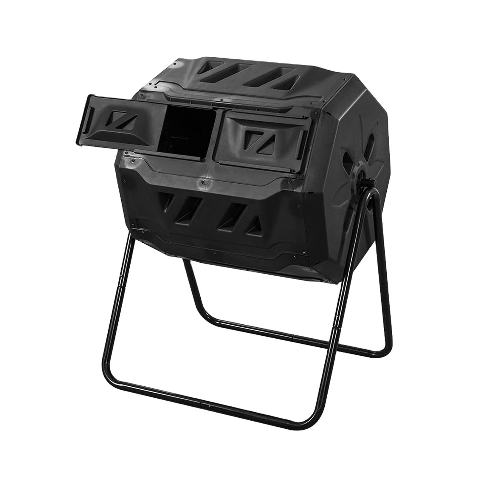 Wgwioo 43 Gallon (160 Liter) Dual Rotating Compost Bin - Heavy Duty Steel Frame with Sliding Doors for Outdoor Garden & Yard Waste - Perfect for Organic Fertilizer Production & Sustainable Gardening