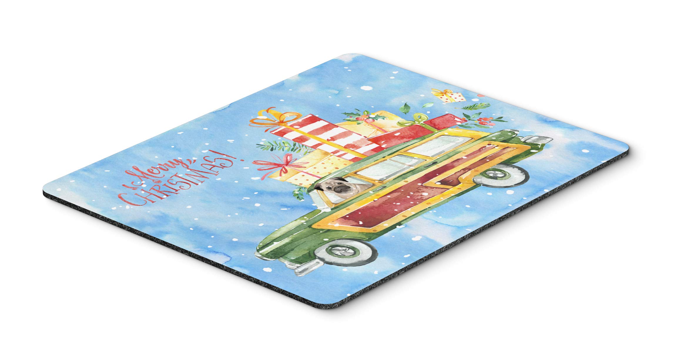 Merry Christmas Pug Mouse Pad - Large Washable Non-Slip Desk Mat for Office, Gaming & Home Computer Use | Holiday Gift Idea | Caroline's Treasures CK2463MP