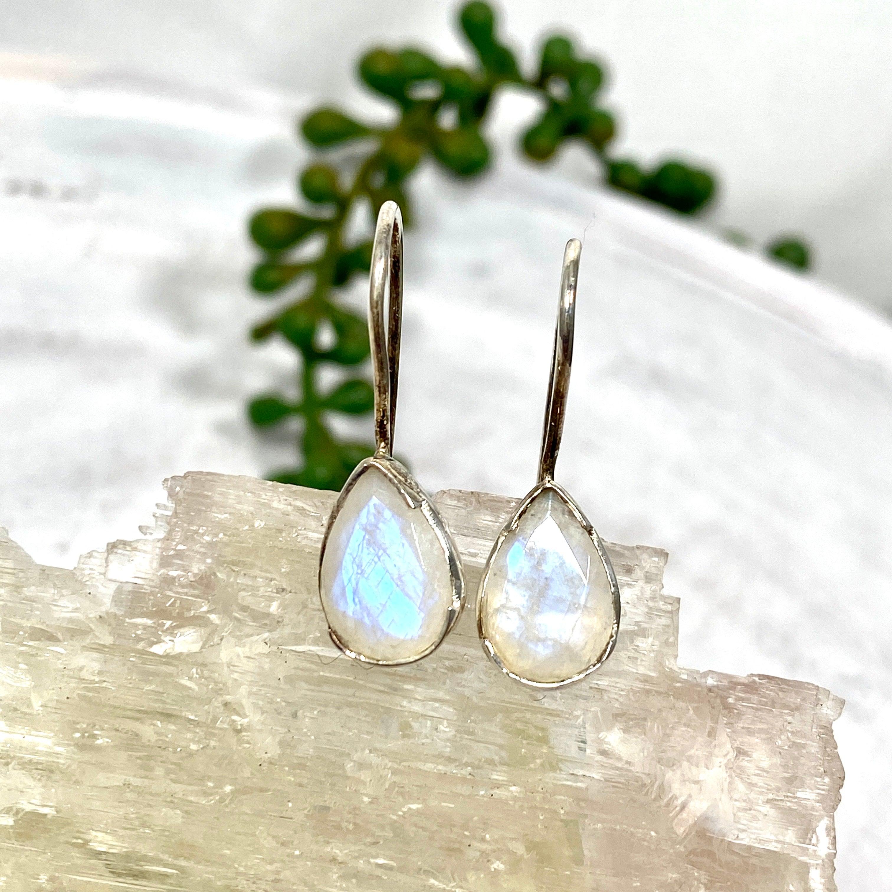 Moonstone Faceted Teardrop Earrings KEGJ888 - Elegant Dangle Jewelry for Women, Perfect for Weddings, Parties & Special Occasions