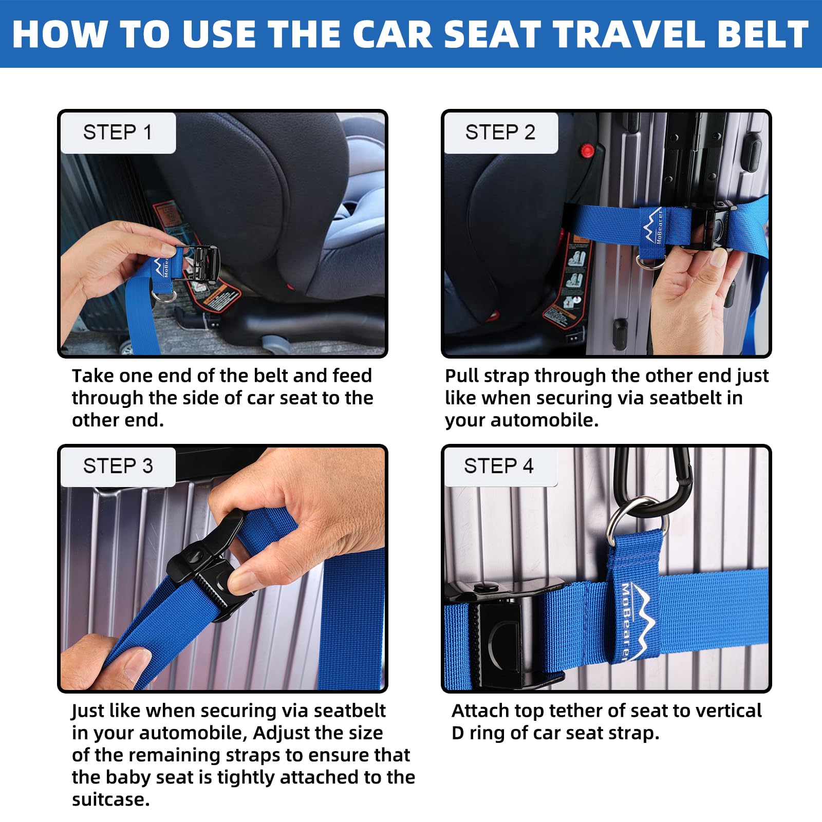Car Seat Travel Belt for Suitcase - Convert Kid Car Seat & Carry-on Luggage into Airport Stroller | Safe Travel Solution for Toddlers | Perfect for Airports, Road Trips & Family Vacations