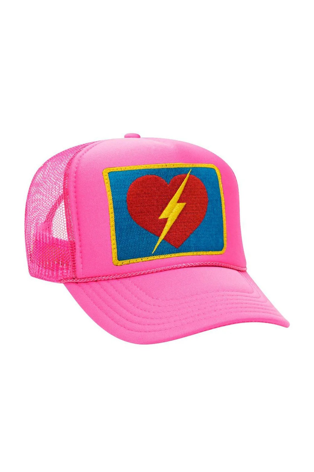 Aviator Nation Vintage Low Rise Trucker Jeans with Heart Embroidery - Neon Pink Distressed Denim for Women | Perfect for Casual Outfits, Music Festivals & Retro Style