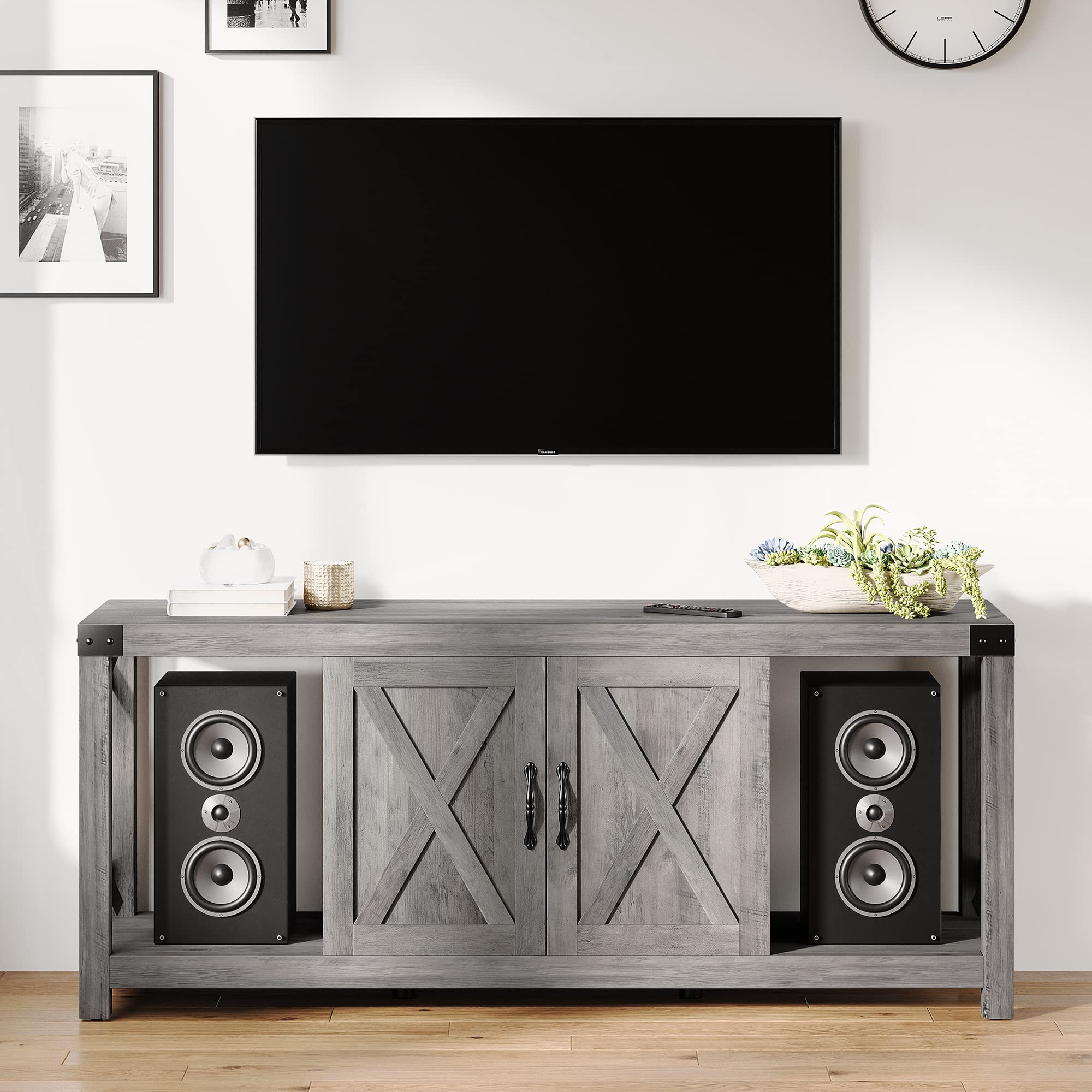 GAOMON 58 Inch TV Stand for TVs up to 50 60 65 Inches - Farmhouse Style Wood TV Cabinet Entertainment Center with Storage & Adjustable Shelves, 59