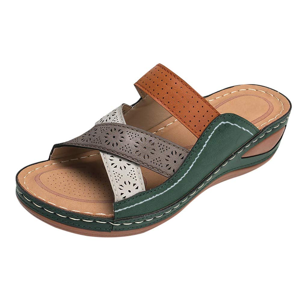 **Women's Fullwei Comfortable Casual Summer Sandals - Boho Orthopedic Supportive Colorblock Sport Hiking Water Walking Beach Shoes (Green, Size 9) | Perfect for Outdoor Adventures, Travel & Relaxation**