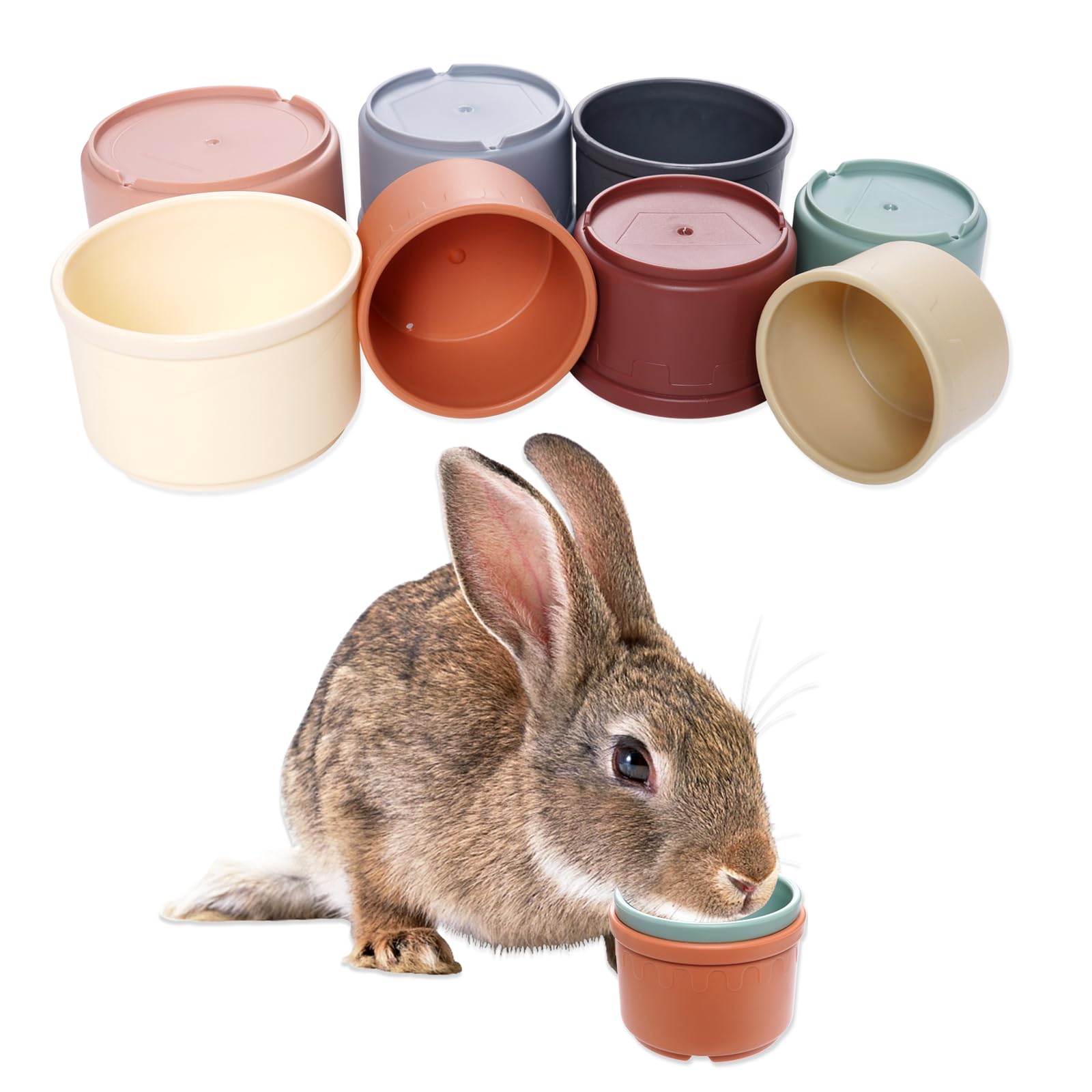 8 Pcs Stacking Cups for Rabbits - Colorful Bunny Toys in Various Sizes, Chew-Proof Small Animal Nesting Cups for Hide & Seek Play, Mental Stimulation & Food Storage - Perfect for Cage Enrichment & Interactive Pet Playtime