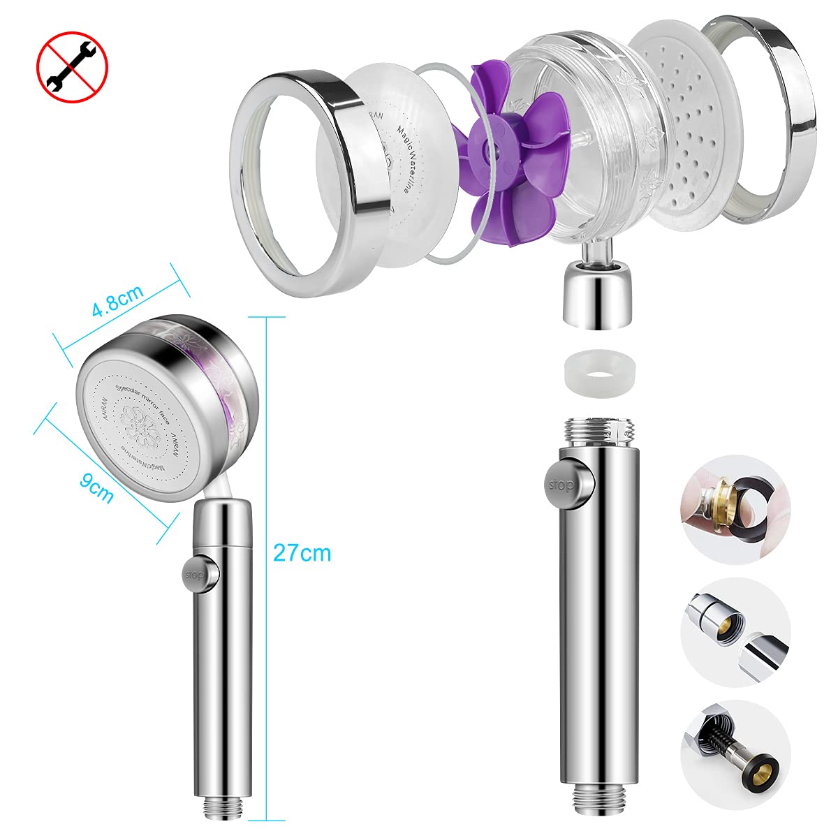 High Pressure Chrome Shower Head with Handheld Spray - 360° Rotatable, 2 Jet Settings & Pause Function for Relaxing Bath & Spa Experience - Perfect for Home Bathroom Upgrade & Water Saving