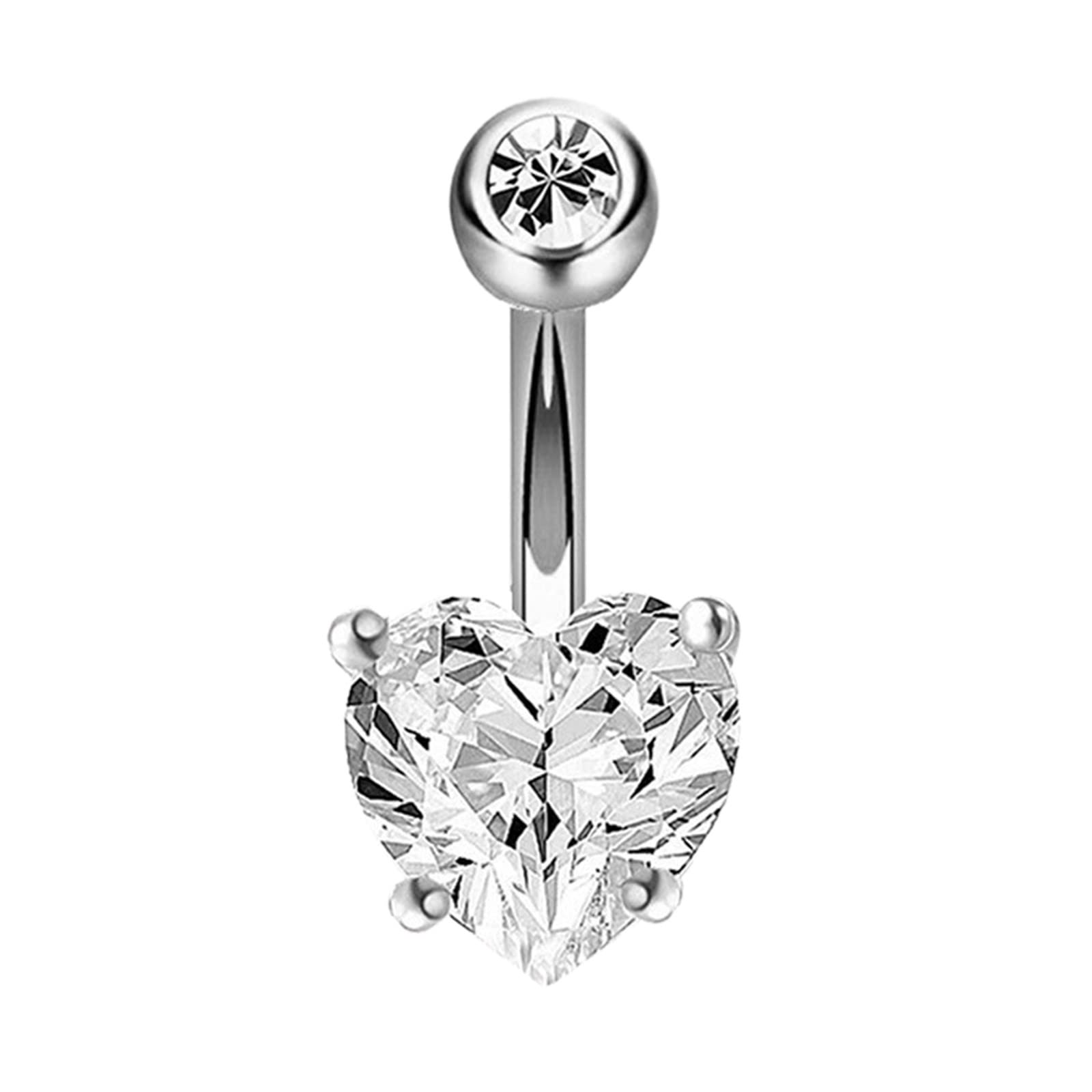 Stainless Steel Fake Belly Button Ring - Double Rhinestone Geometric Navel Piercing Jewelry for Women & Girls | Hypoallergenic Zircon Belly Ring | Perfect for Parties, Cosplay & Everyday Wear (One Size)