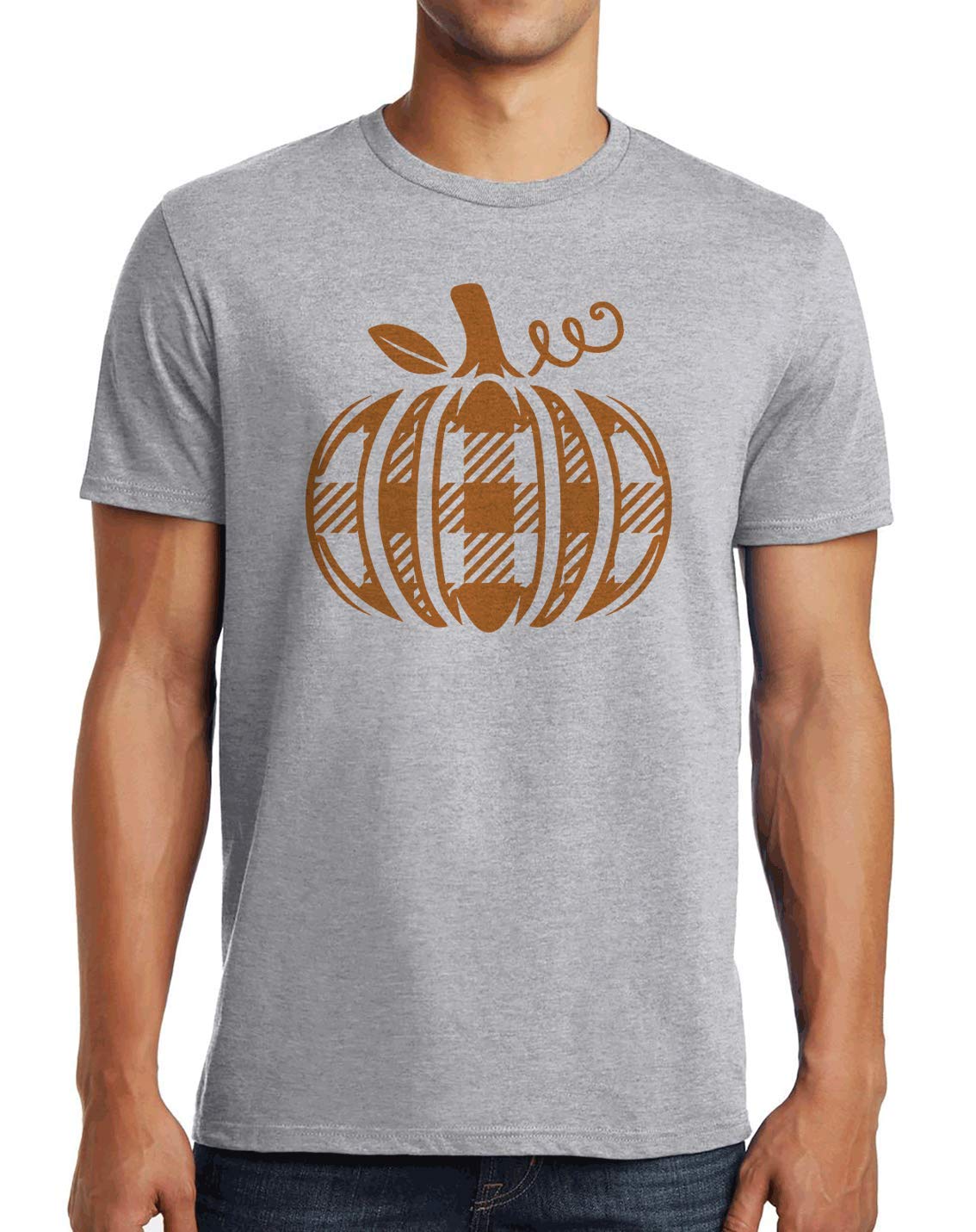 7 ate 9 Apparel Men's Orange Plaid Pumpkin Print Button Down Shirt for Fall, Halloween, Thanksgiving & Casual Wear