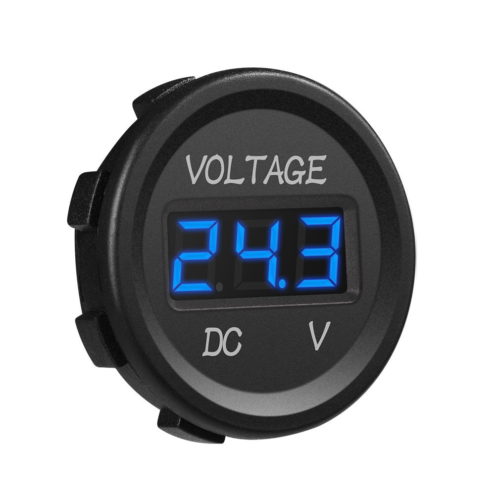 MICTUNING MIC-VM-BLUE 12V DC Digital LED Voltmeter - Waterproof Round Panel Gauge for Marine, Boat, RV, Motorcycle, Truck & ATV - Monitor Battery Voltage for Camping, Off-Road & Vehicle Maintenance (Blue)