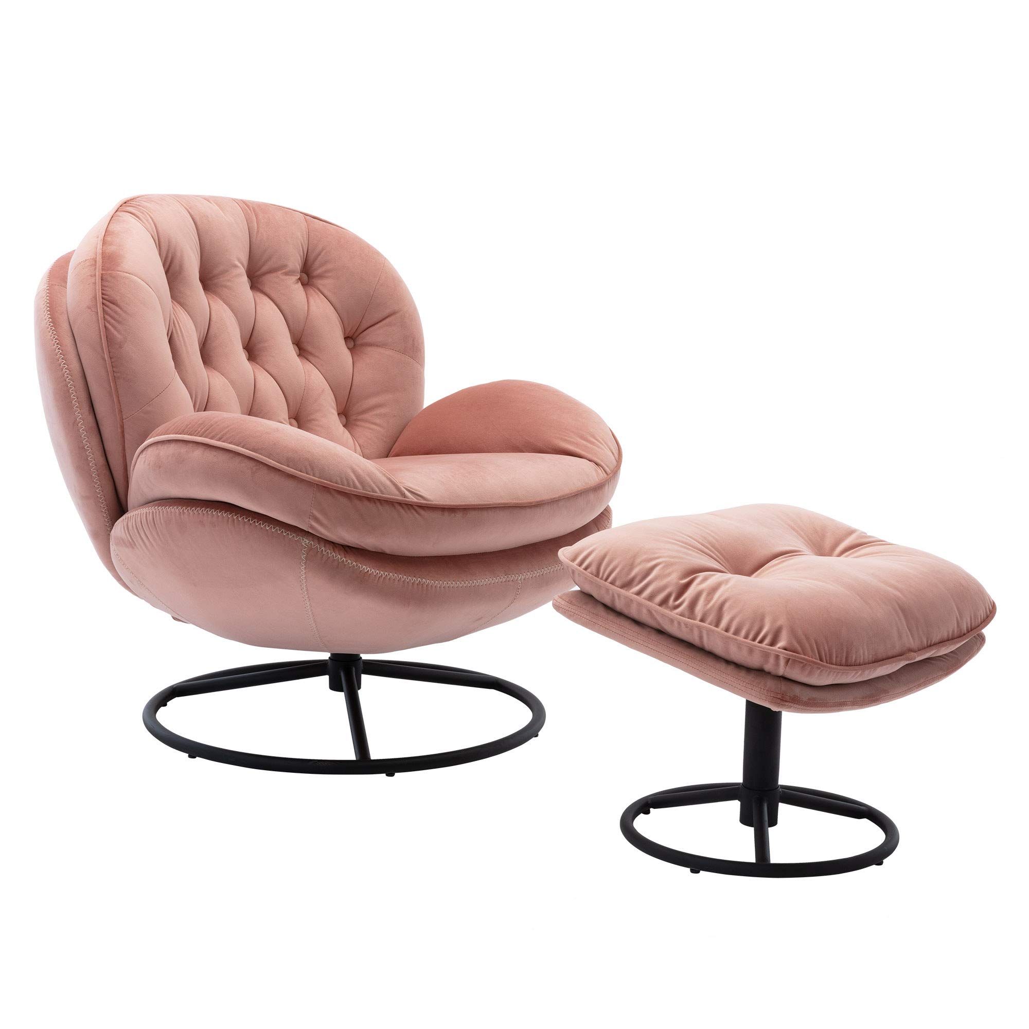 360° Swivel Accent Chair with Ottoman Set - Pink Modern Lounge Chair for Bedroom, Living Room & Office - 33.5