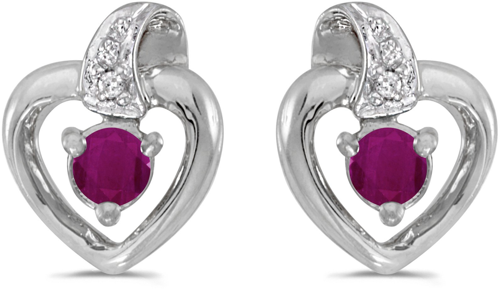 14K White Gold Round Ruby and Diamond Heart Earrings for Women - Elegant Valentine's Day Gift, Anniversary Jewelry, Bridal Party Accessories