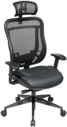 Ergonomic High Back Mesh Office Chair with Leather Seat - Adjustable Lumbar Support & Tilt Function for Home & Office Workspace - Model 818 41G9C18P