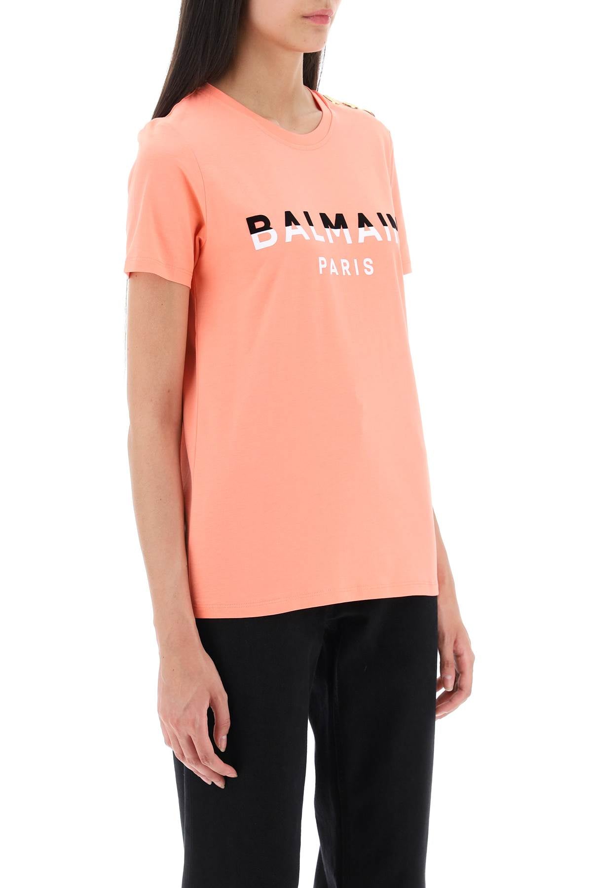 Balmain Flocked Print T-Shirt with Gold Tone Buttons - Stylish Casual Wear for Men & Women | Perfect for Parties, Outings & Everyday Fashion