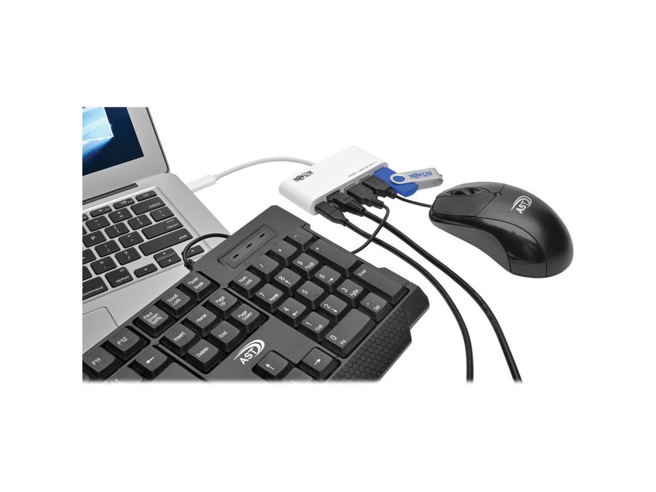 Tripp Lite U460-003-3AG-C 3-Port USB-C & USB-A Hub with Gigabit Ethernet, Power Delivery Charging - Portable USB-C Adapter for Laptop, MacBook, iPad Pro - White | Home Office & Travel Accessory
