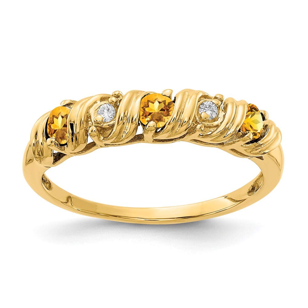 14K Solid Yellow Gold Citrine Diamond Engagement Ring - 2.75mm November Birthstone, 0.024cttw - Perfect for Proposals, Anniversaries & Special Occasions