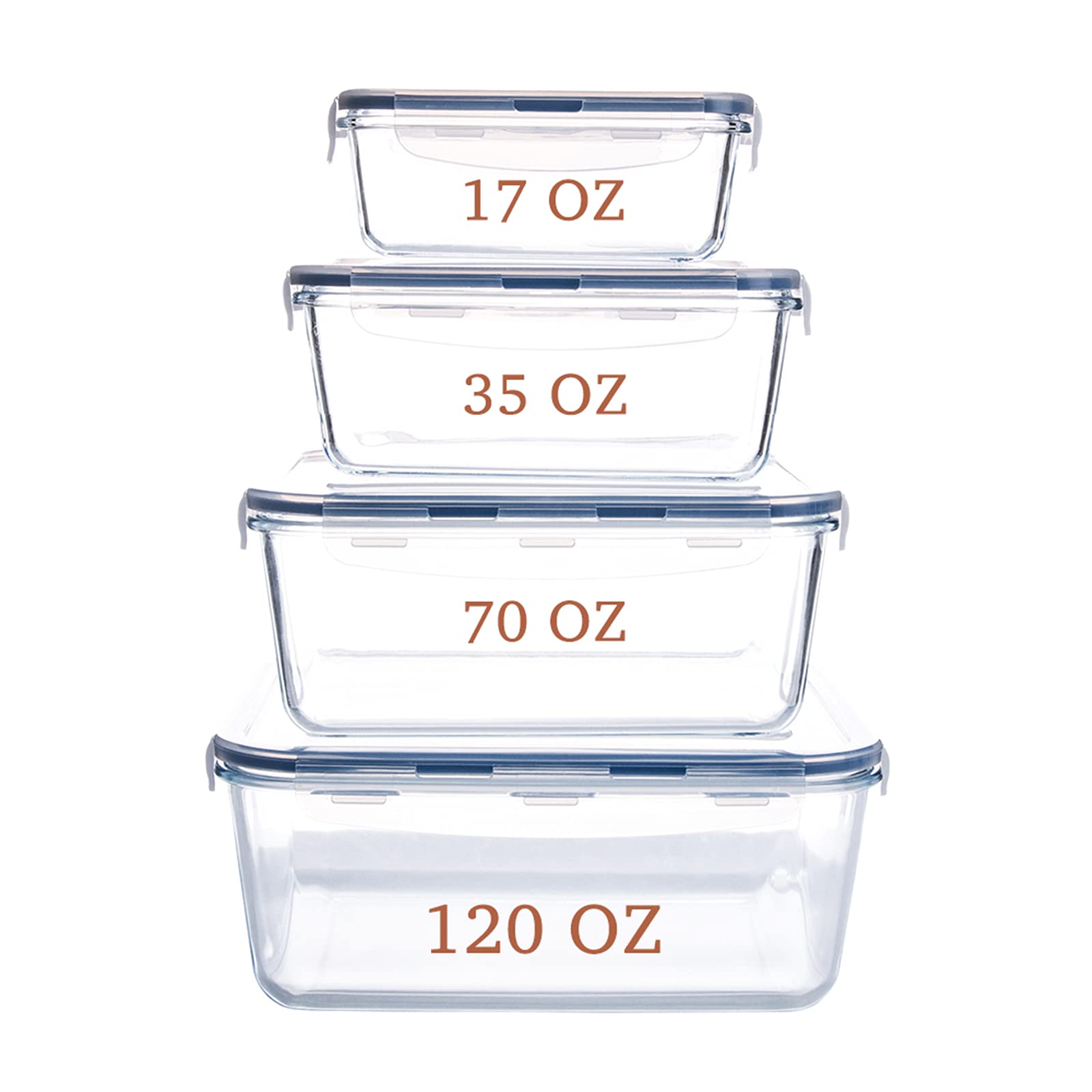HUSANMP 8-Piece Extra Large Glass Food Storage Containers with Airtight Lids - BPA-Free Rectangular Meal Prep Containers for Lunch, Vegetables, Fruits, Baking & Leftovers | Perfect for Kitchen, Office & Picnic Storage