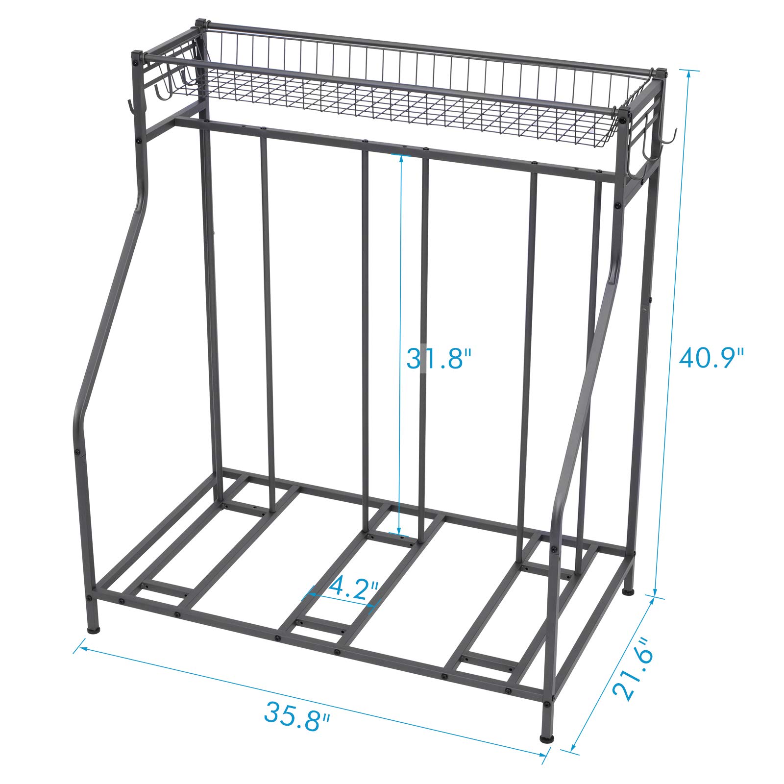 Garage Bike Rack - Heavy Duty Free Standing Bicycle Parking Stand for Mountain, Hybrid & Kids Bikes | Adjustable Bike Slot with 3 Stands & 6 Hooks | Sports Equipment Storage Solution for Home, Garage & Outdoor Use