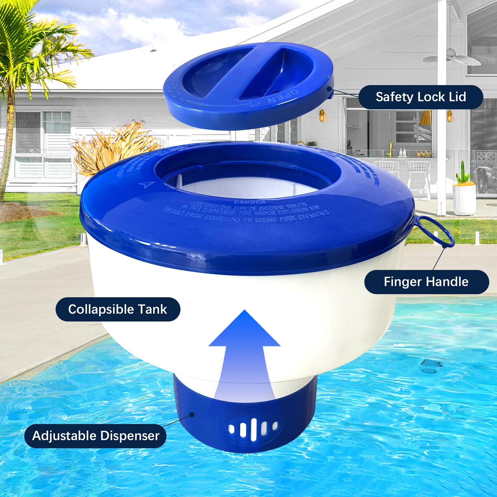 BOTINDO Pool Chemical Dispenser - Floating Chlorine Tablet Holder for Bromine, Adjustable Flow Vents, Fits 3 Inch Tablets, Indoor & Outdoor Swimming Pool, Spa, Hot Tub Floater