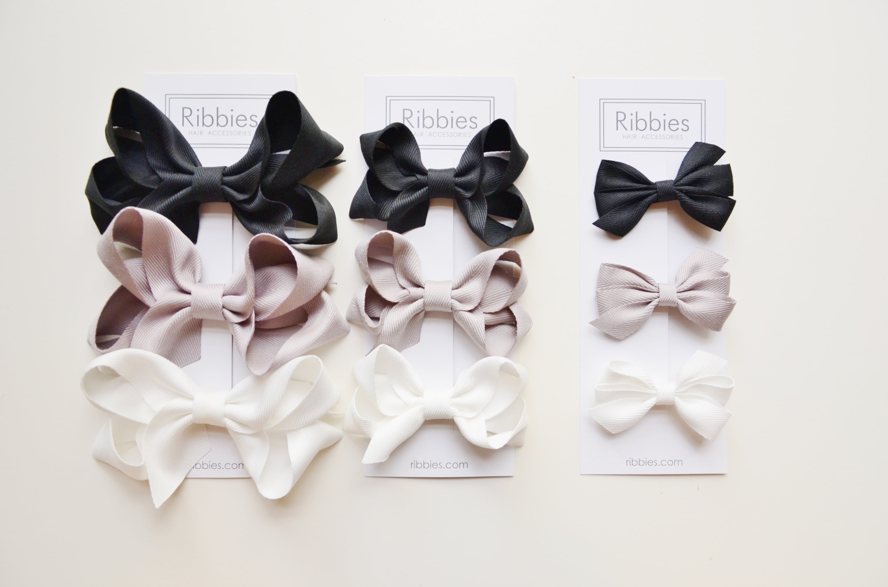 Set of 3 Medium Triple Bows - Black, Grey & White Hair Accessories for Women & Girls | Perfect for Parties, Weddings & Everyday Fashion