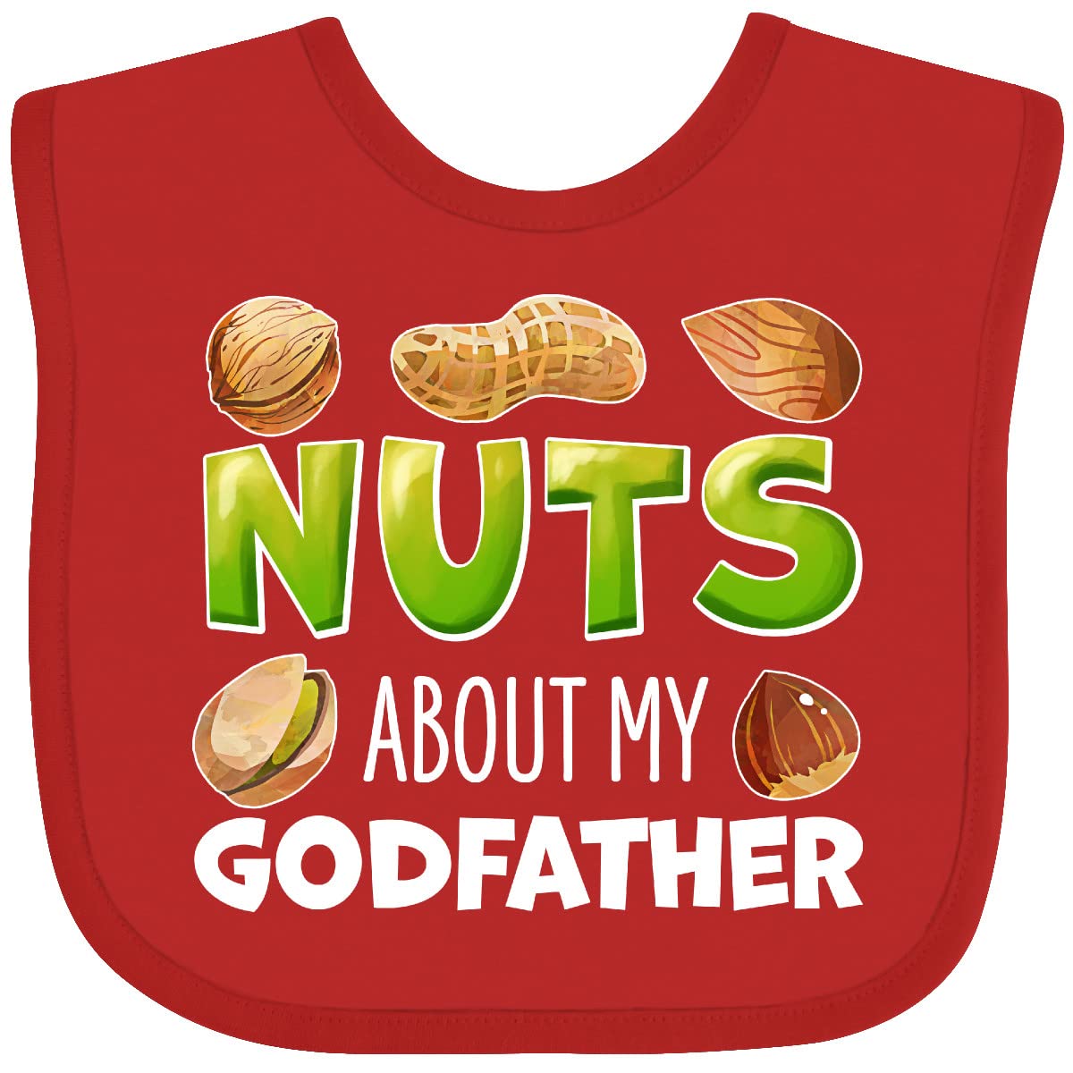 Funny Nuts About My Godfather Baby Bib - Peanut, Almond, Pistachio Design - Soft Cotton Drool Bib for Infants - Perfect Gift for Godfathers & Baby Showers