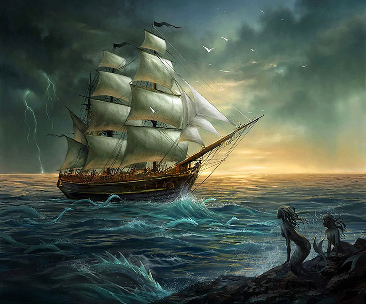 300-Piece Sailing Ship Jigsaw Puzzle for Adults - Mermaid Themed Educational Family Game, Colorful Home Decor & Gift Idea | Perfect for Relaxation, Stress Relief & Family Bonding Activities
