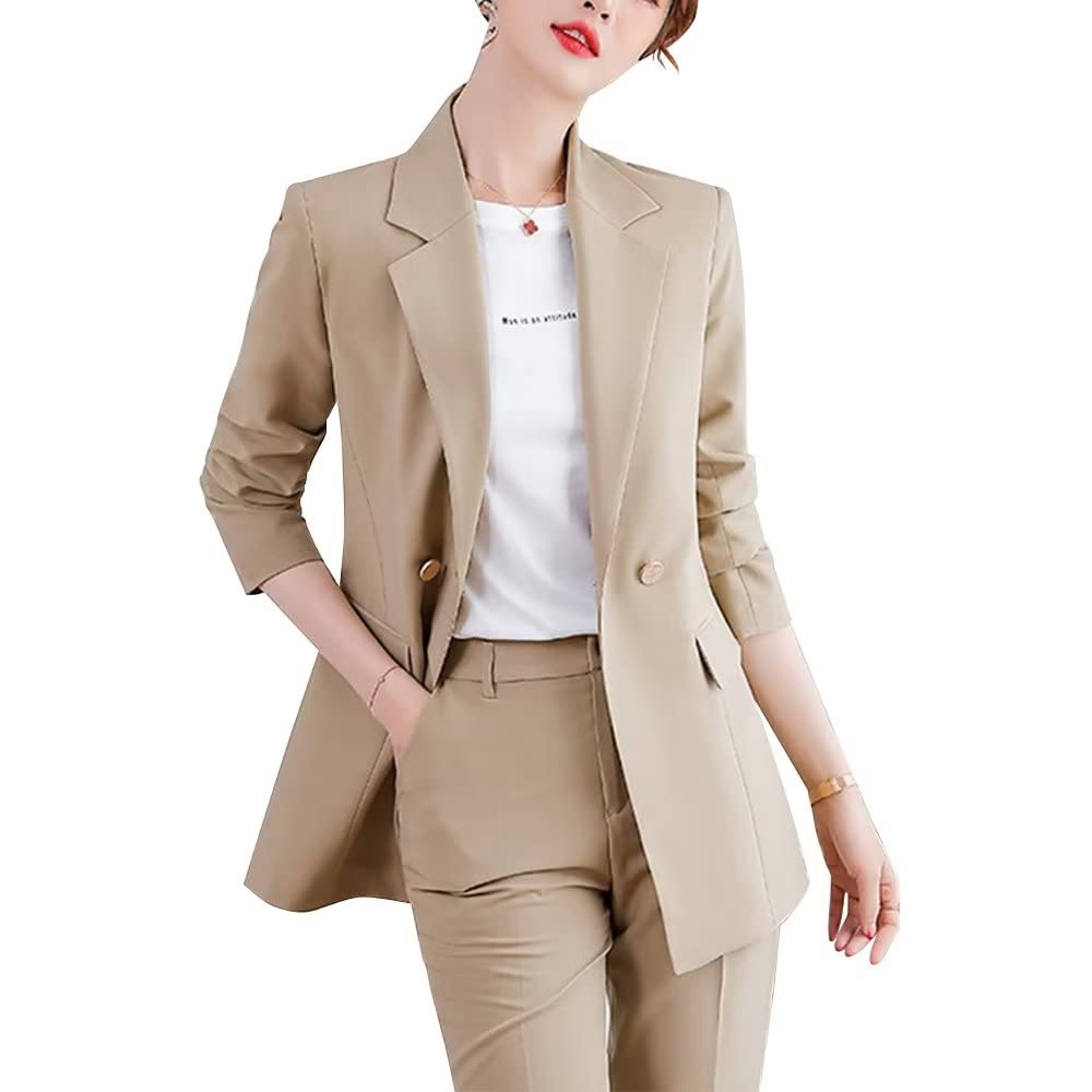 Women's 2-Piece Blazer Suit Set - Professional Solid Color Office Pantsuit with Pockets for Business Women | Perfect for Work, Interviews & Formal Occasions