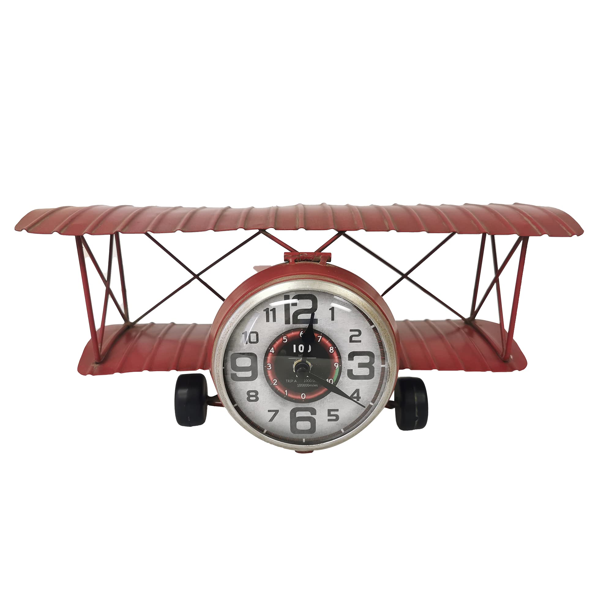 Vintage Red Airplane Metal Table Clock - Retro Desk Alarm Clock for Home, Office & Travel - Perfect Gift for Aviation Enthusiasts & Collectors
