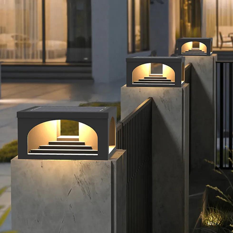 Square Solar Outdoor Column Headlight - Waterproof LED Garden Light for Terrace, Patio, Pathway, and Driveway Lighting - Auto On/Off at Night