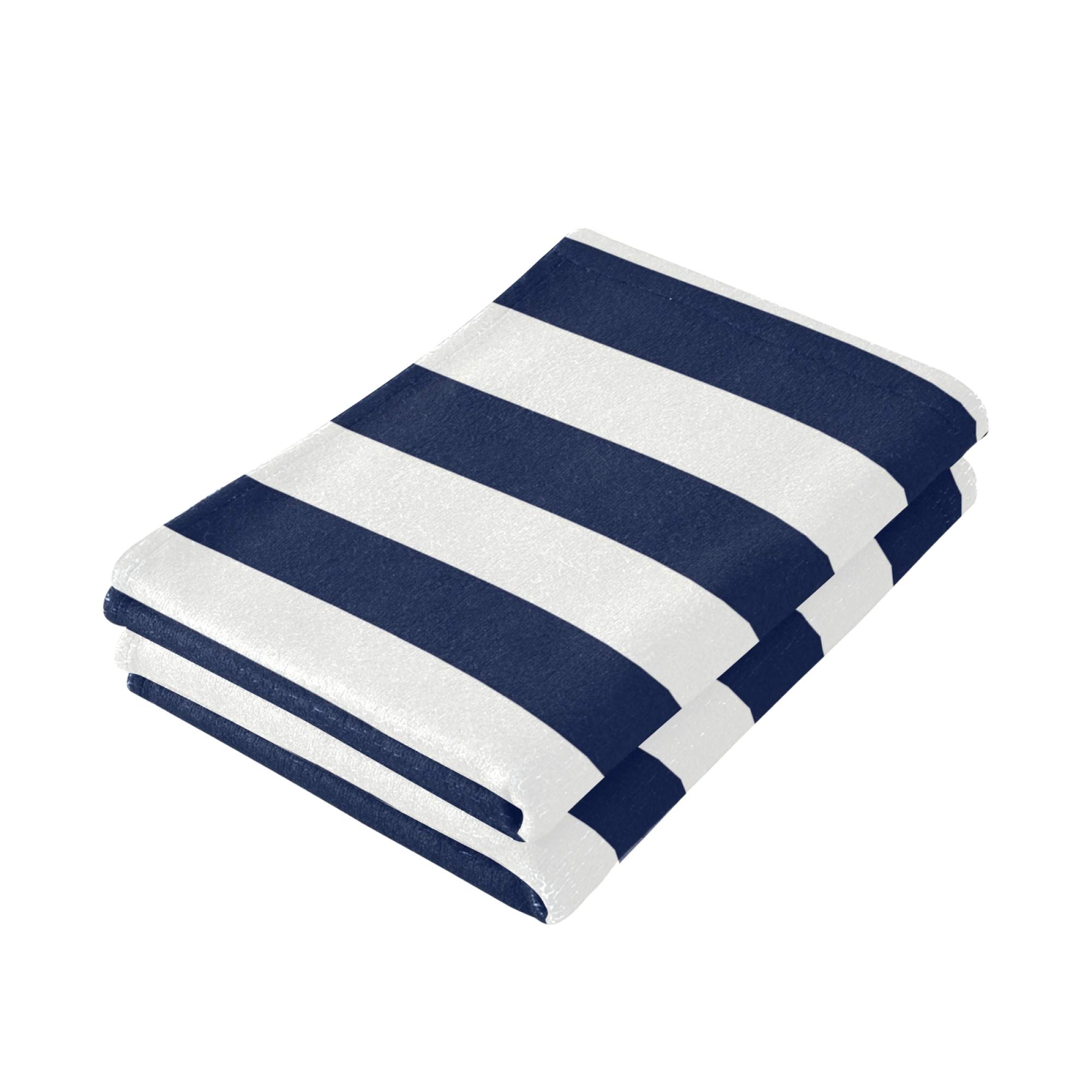 Premium 2-Pack Navy Blue & White Striped Bathroom Hand Towels - 14x28 Inch Soft Absorbent Cotton Towels for Hand, Face, Hair - Perfect for Kitchen, Bathroom & Tea Towel Use