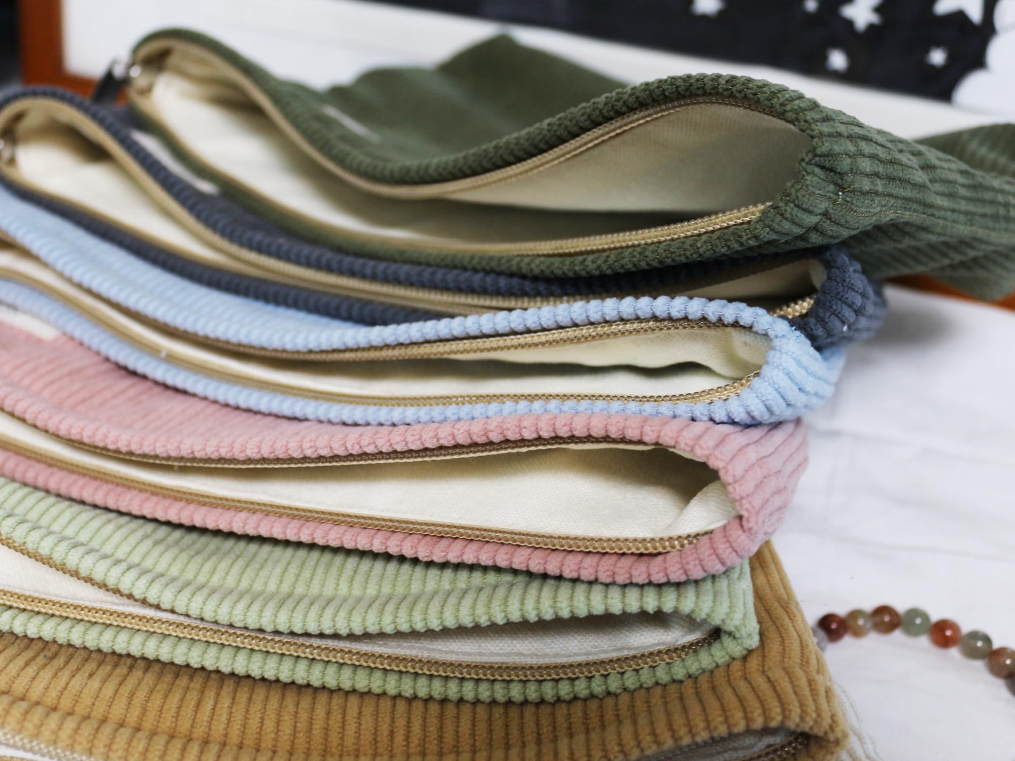Navy Green Corduroy Makeup Bag for Women - Waterproof Cosmetic Toiletry Travel Pouch, Makeup Organizer with Canvas Lining - Perfect for Travel, Gym, and Daily Essentials Storage
