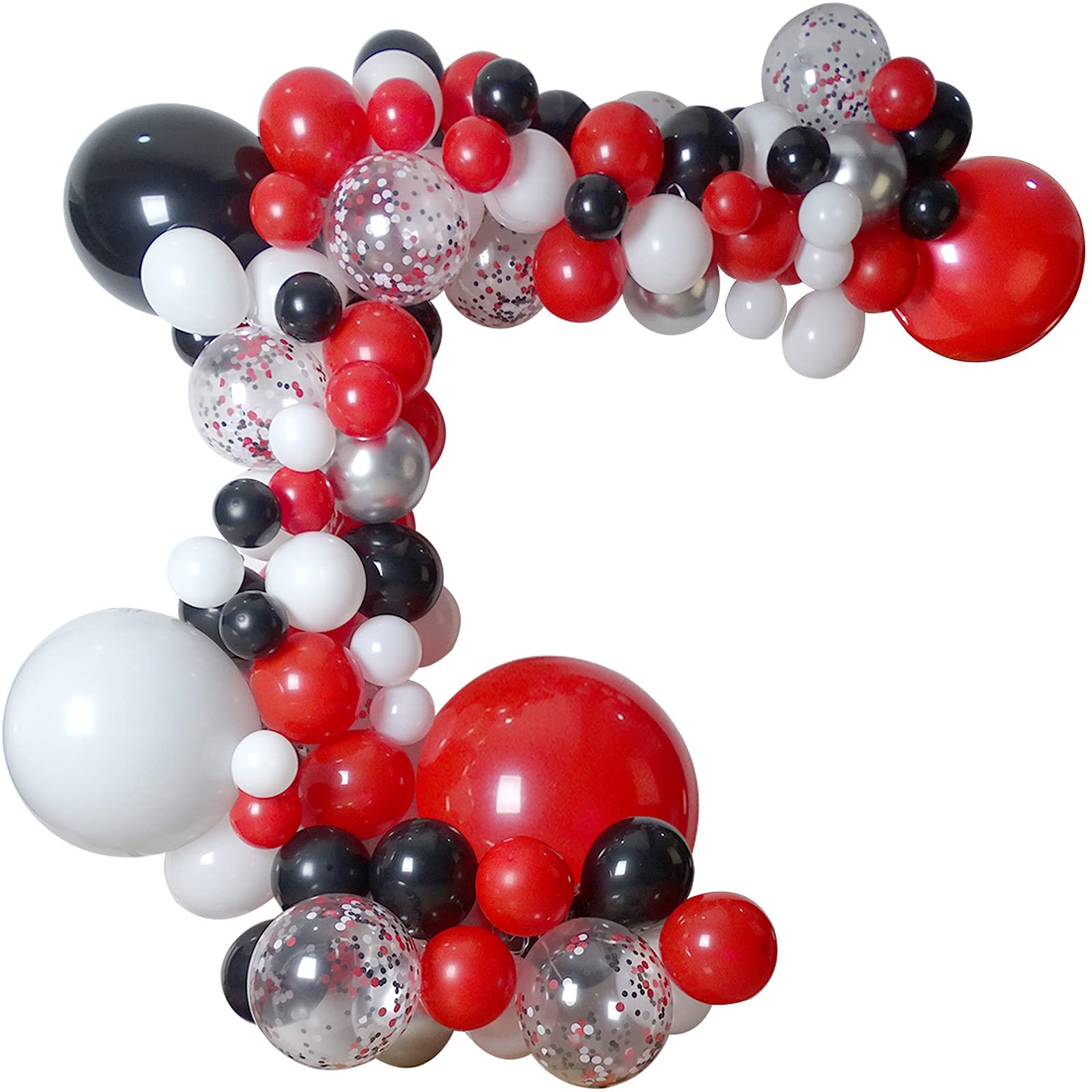 DIY Red Black White Silver Balloon Garland Arch Kit - Graduation, Birthday, Baby Shower Party Decorations | Small & Large Balloons for Indoor & Outdoor Events, Weddings, BBQ Parties