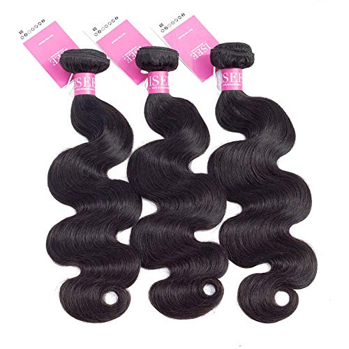 ISEE Hair 8A Unprocessed Brazilian Virgin Body Wave Human Hair Extensions - 3 Bundles 100% Natural Black (10