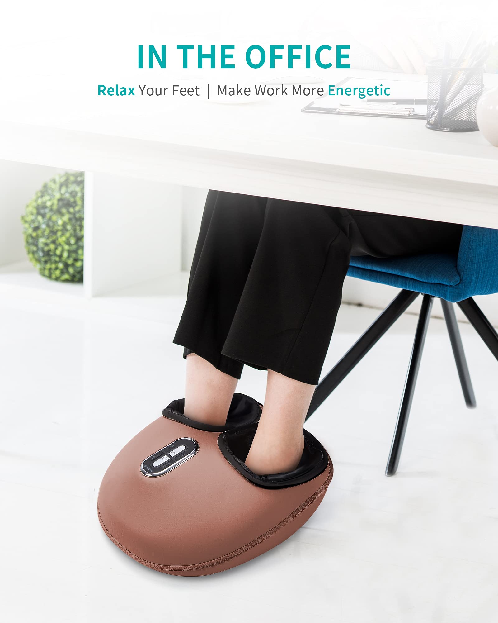 Nekteck Shiatsu Foot Massager Machine with Heat Therapy - Deep Kneading & Air Compression for Improved Blood Circulation - Relieve Foot Pain & Stress - Perfect for Home, Office, or Travel Use (Brown)