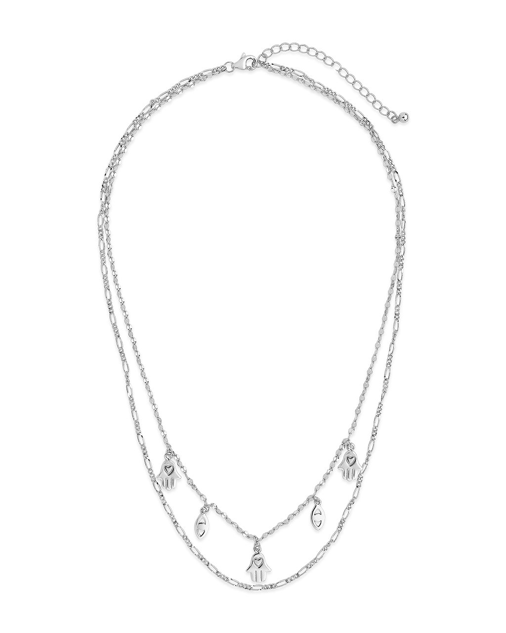 Evil Eye & Hamsa Protection Necklace with Figaro Chain - Spiritual Jewelry for Women, Layered Pendant Necklace for Good Luck & Positive Energy - Perfect for Daily Wear, Gifts & Spiritual Protection