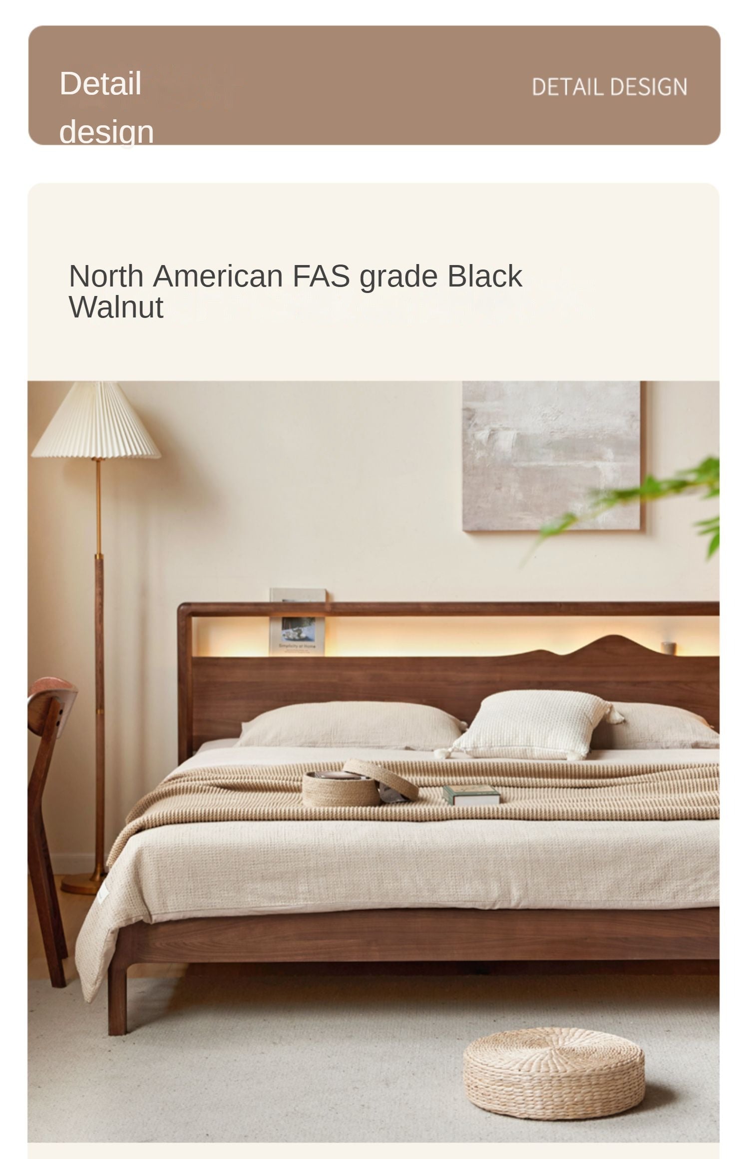 Premium Black Walnut & Ash Solid Wood Bed Frame - Handcrafted Hardwood Bed for Master Bedroom, Guest Room, or Dorm - Natural Wood Grain & Sturdy Construction
