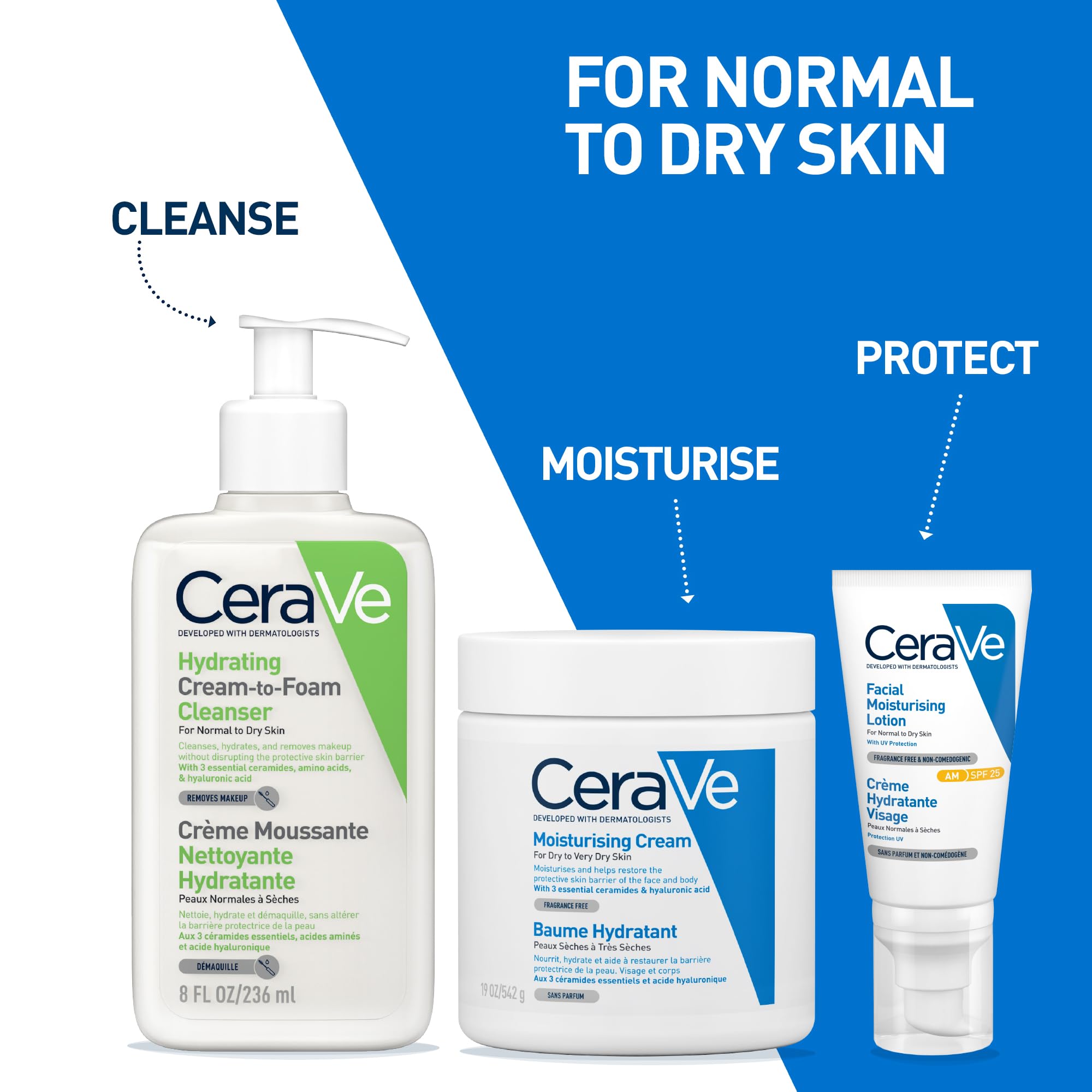 CeraVe Amino Acid Cream-to-Foam Facial Cleanser 8oz for Normal to Dry Skin - Hydrating & Gentle Face Wash for Daily Skincare Routine, Morning & Night Use