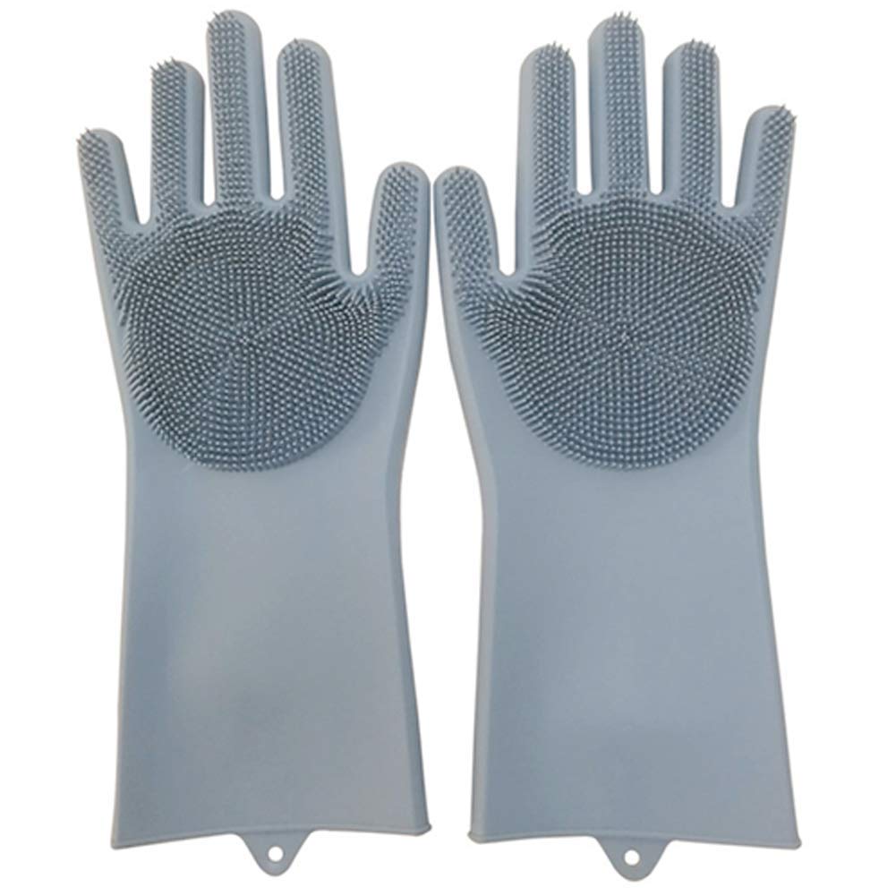 Heat Resistant Magic Silicone Gloves with Scrubber - Reusable Kitchen Cleaning Gloves for Dish Washing, Car Cleaning & Pet Hair Removal (1 Pair) - Perfect for Hot Pots, Grill Cleaning & Household Chores