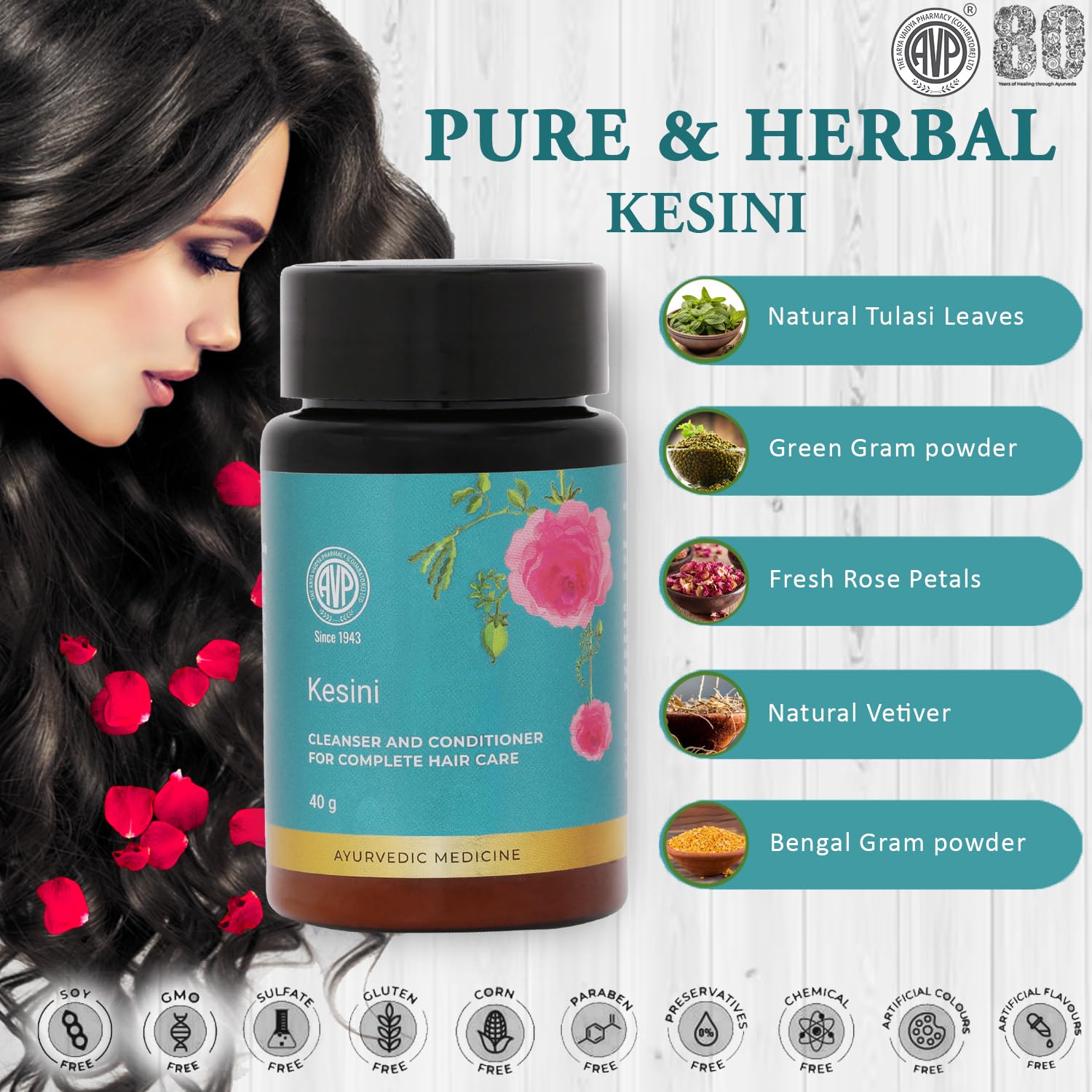 AVP Kesini 40g Herbal Hair Wash Powder & Protein-Rich Hair Mask with Tulsi & Shikakai - Natural Hair Cleanser for All Hair Types | Paraben & Chemical Free | Promotes Healthy Hair Growth for Daily Use & Scalp Care