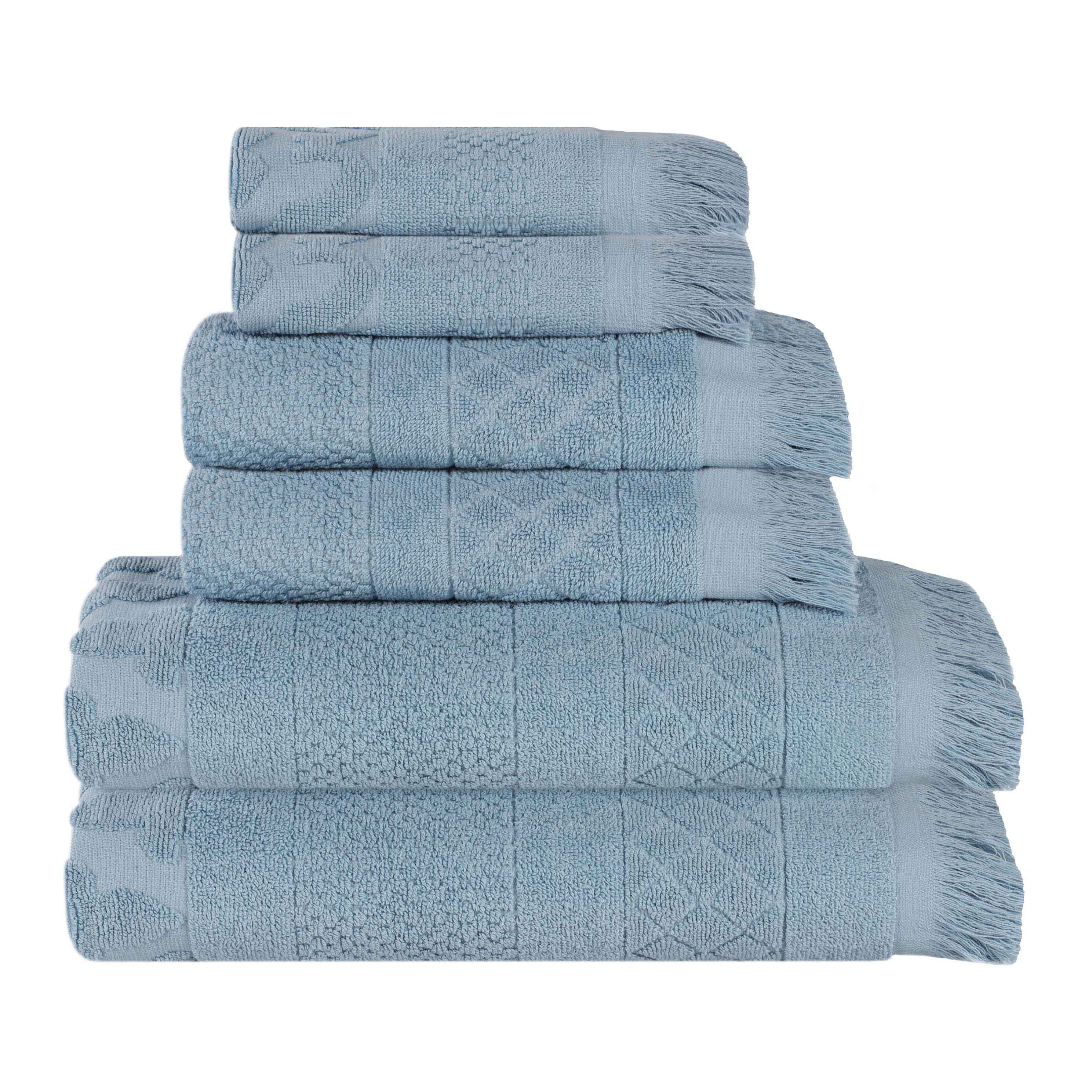 Premium 6-Piece Cotton Geometric Jacquard Towel Set - Ultra Soft & Absorbent Bath Towels for Spa, Bathroom & Luxury Home Decor