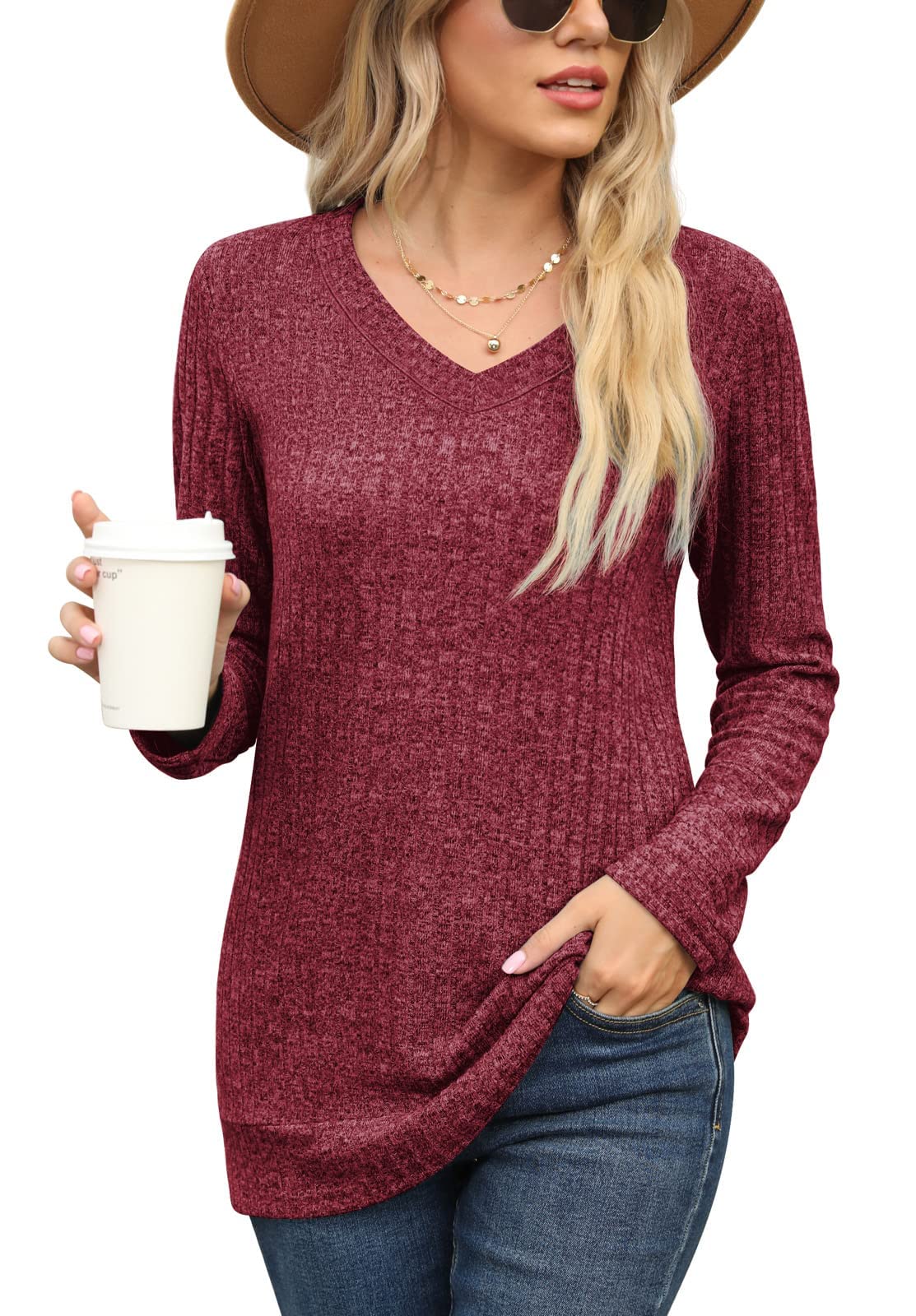 PrinStory Women's V Neck Sweatshirt - Soft Pullover for Casual Wear